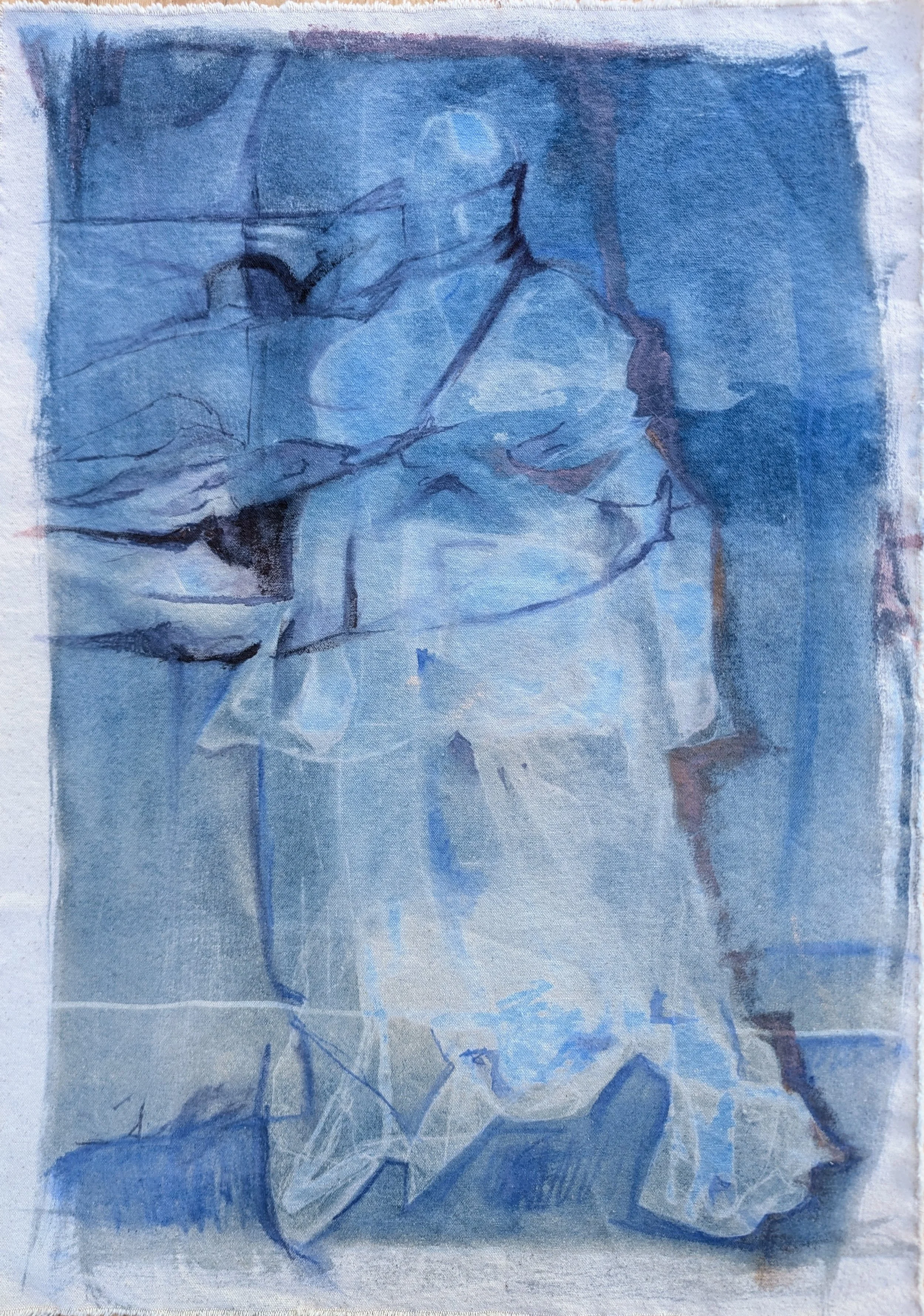 Beneath the Surface, 2025 / cyanotype & acrylic on canvas / 26 x 18 inches / $300 framed