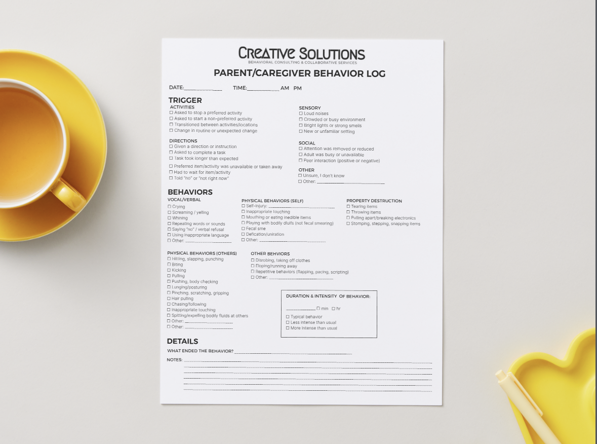 FREE Digital Download: Behavior Log for Parents & Caregiver