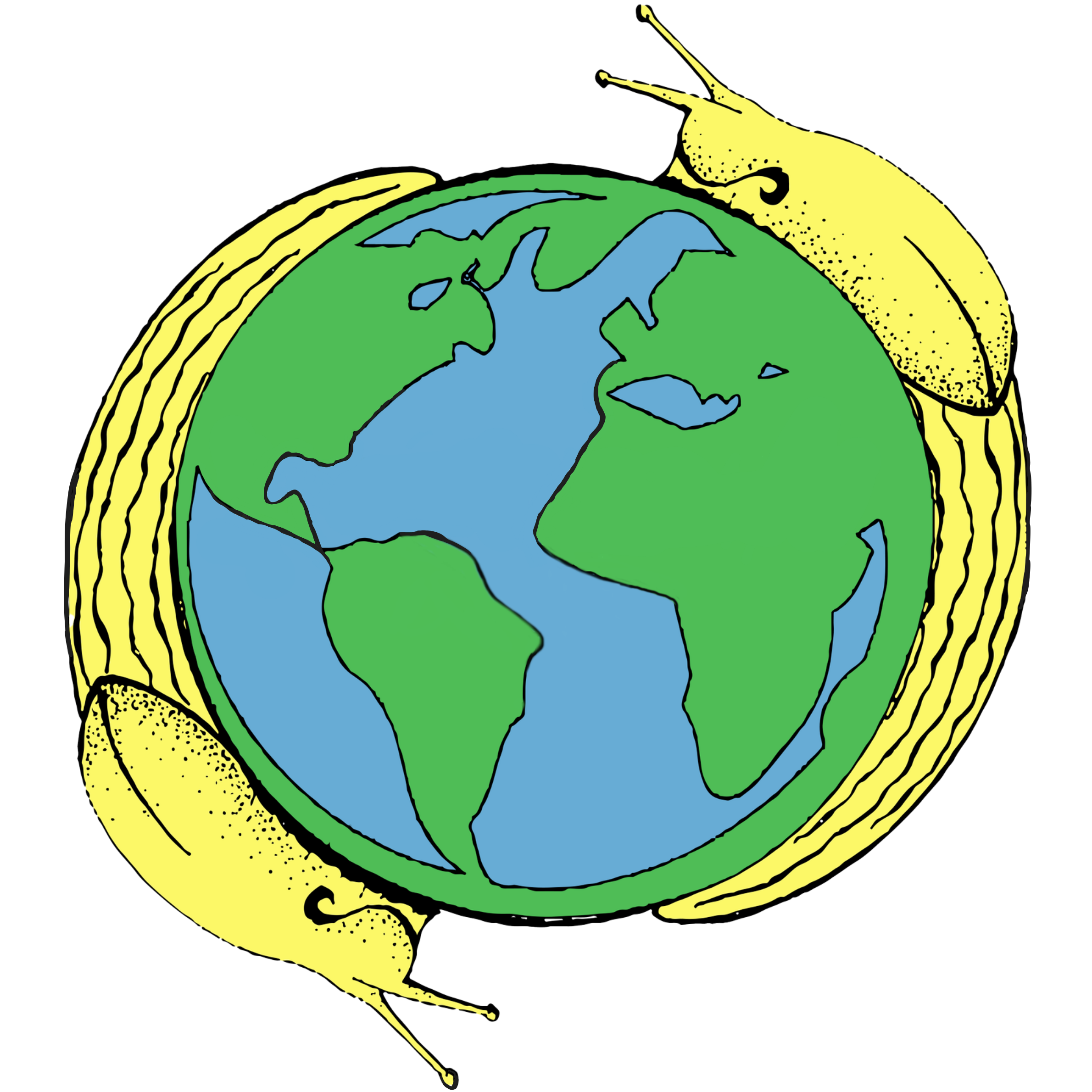 A cartoon illustration of the Earth with a banana curve on top of it, symbolizing global environmental awareness.