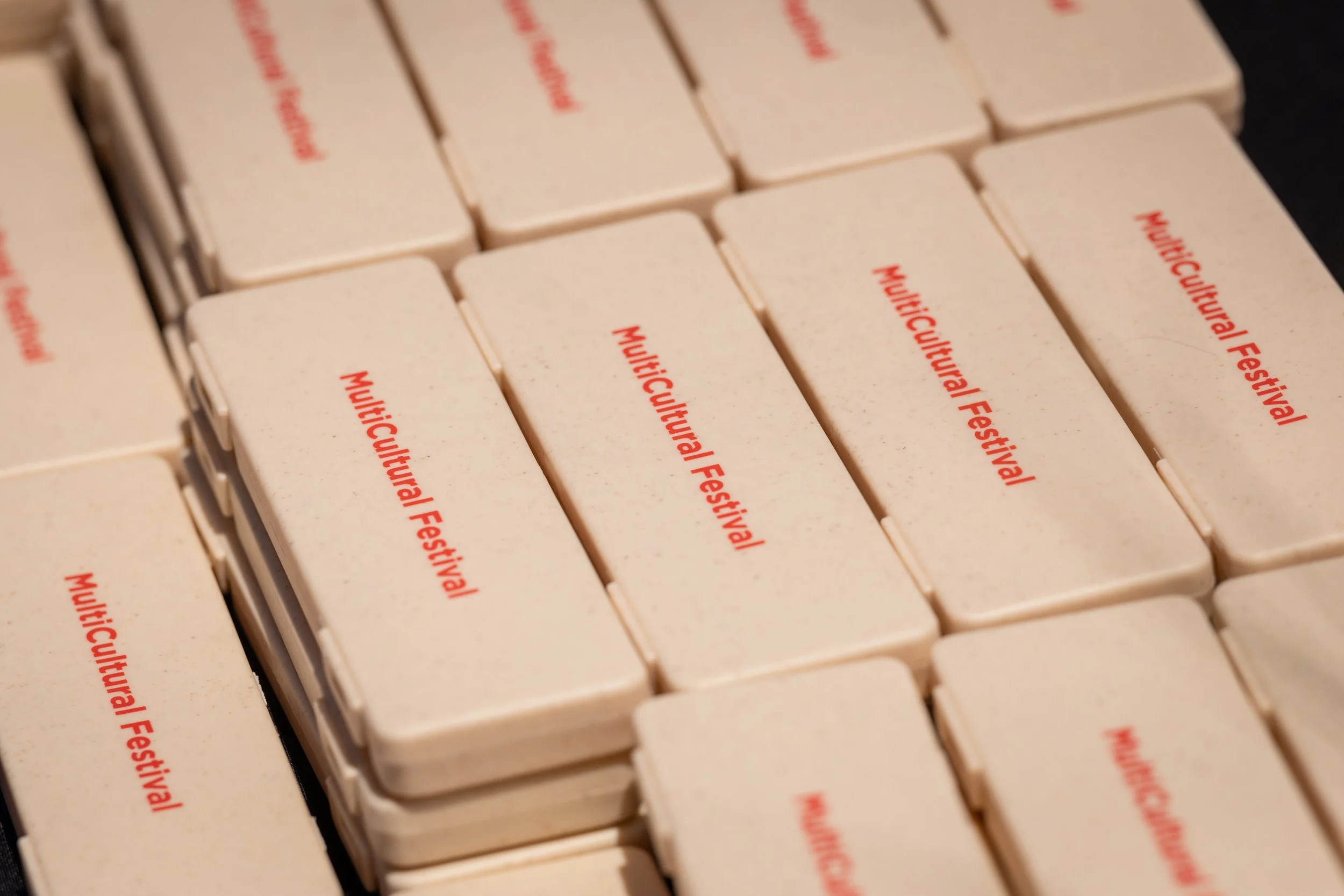Close-up of multiple beige rectangular boxes with red text that reads 'Influenza Flast'.