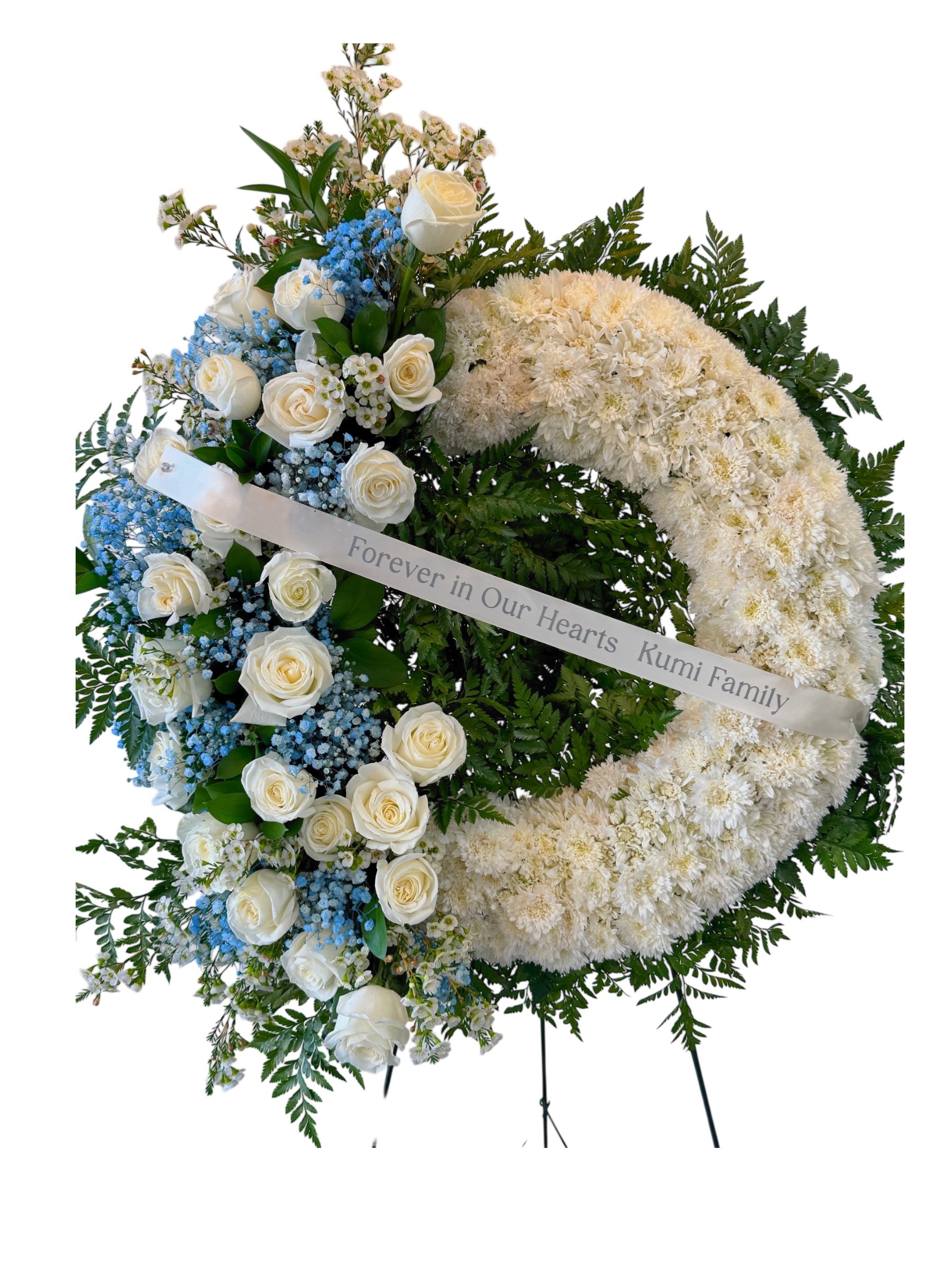 White & Blue Funeral Wreath – Eternal Tribute