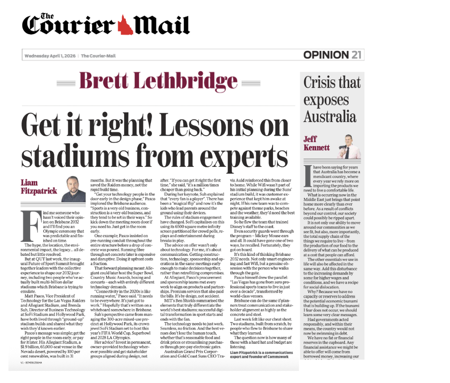 Courier Mail publishes our opinion-editorial from Founder Liam Fitzpatrick on Brisbane 2032