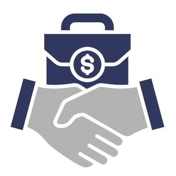 Handshaking with a briefcase above them, symbolizing business or financial agreement.