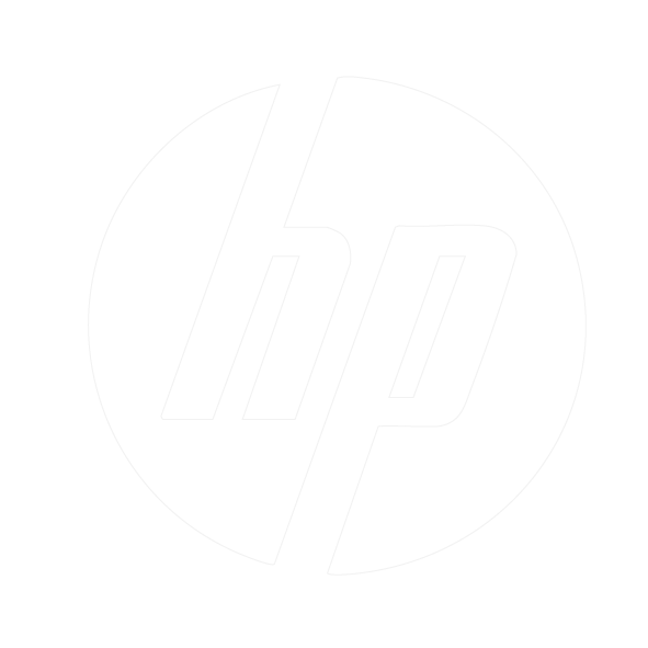 Black and white HP logo with the lowercase letters 'hp' inside a circle.