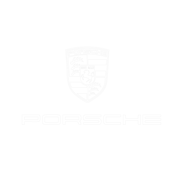 Black background with a white Porsche logo and the word 'Porsche' below it in white.