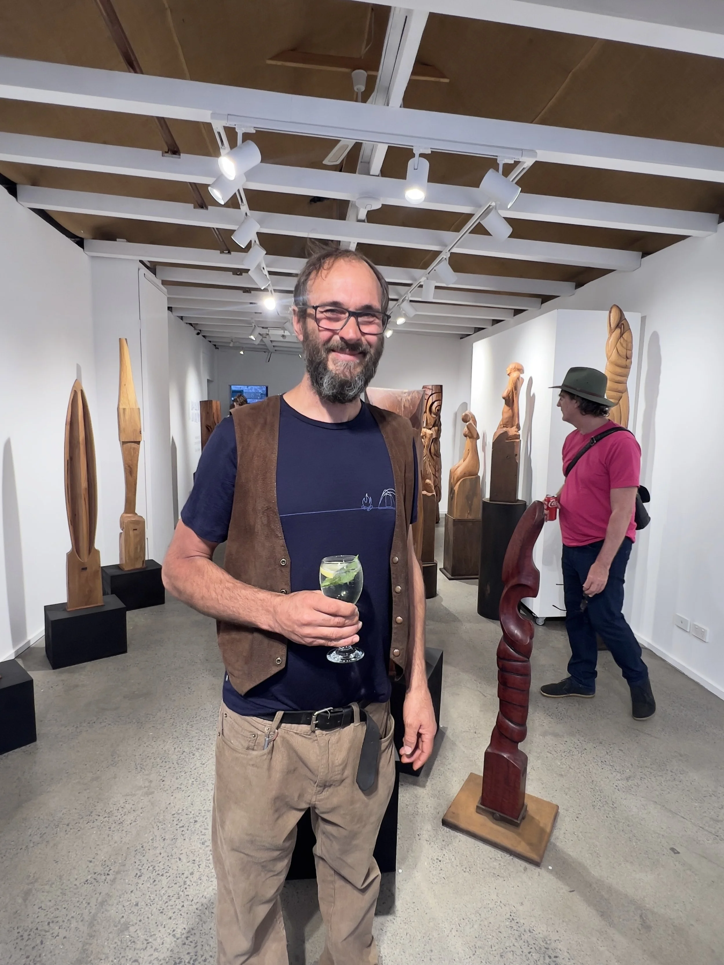 David Puustinen at his exhibition opening of sculptures at Artemisia Gallery Feb 2026 Melbourne