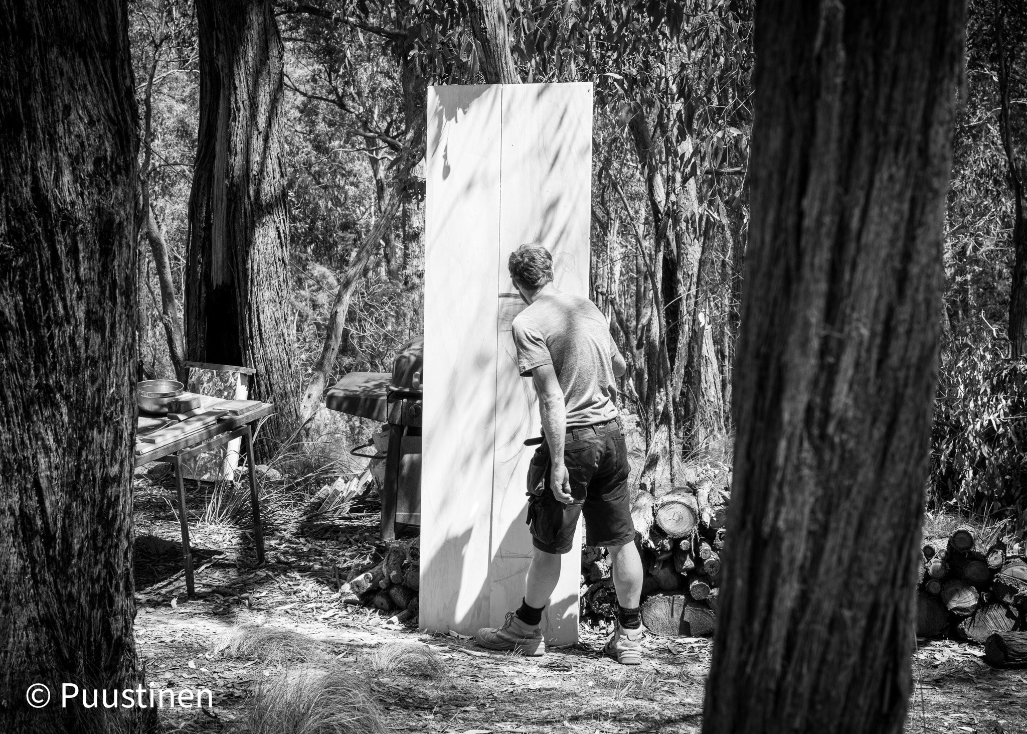 Artist David Puustinen draws up his next piece