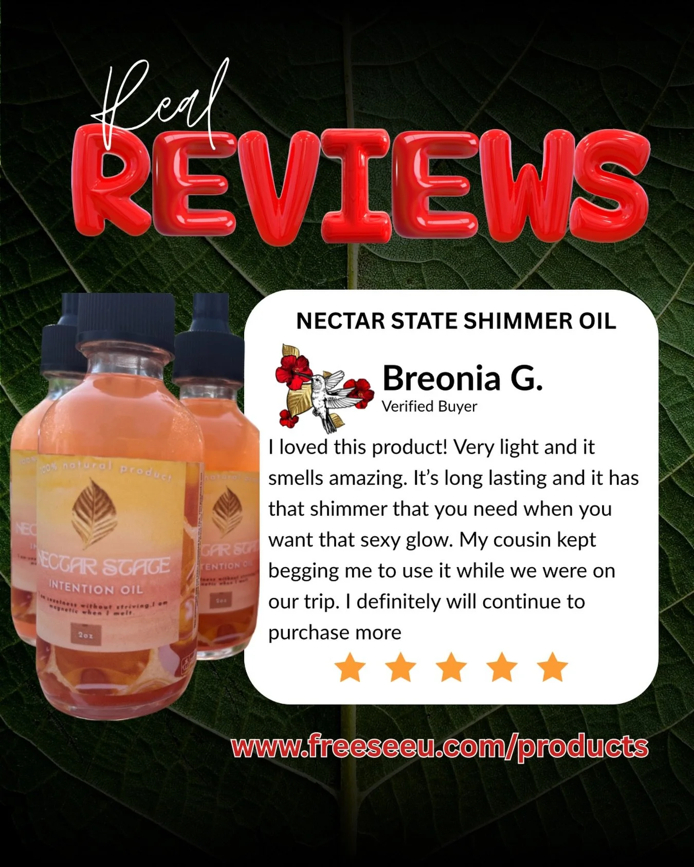 I heard the gworls say the summer is theirs! What better way to step out than with Nectar state ?! Freequensee&rsquo;s go to fragrance oil for magnetism! 

With a rose gold shimmer, nectar state adds that extra glow the girls love! Limited stock avai