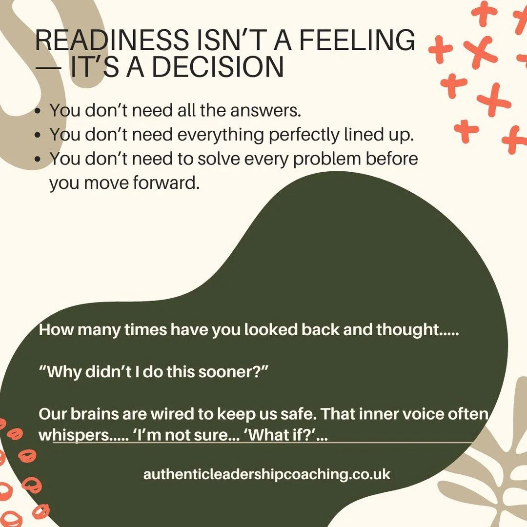 READINESS IS NOT A FEELING - IT IS A DECISION. 

Powerful leader do not wait - they decide, they act, they trust themselves and the great people around them.  They learn as they go. 

#decisiveleadership #trust #readiness