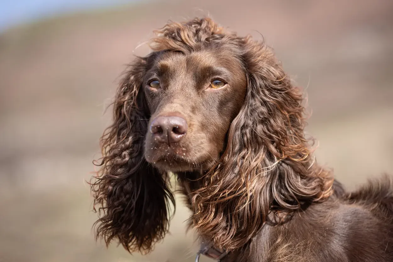 A brown cocker spaniel with long, curly ears and golden eyes outdoors — symbolising gentle, step‑by‑step separation‑anxiety support.
