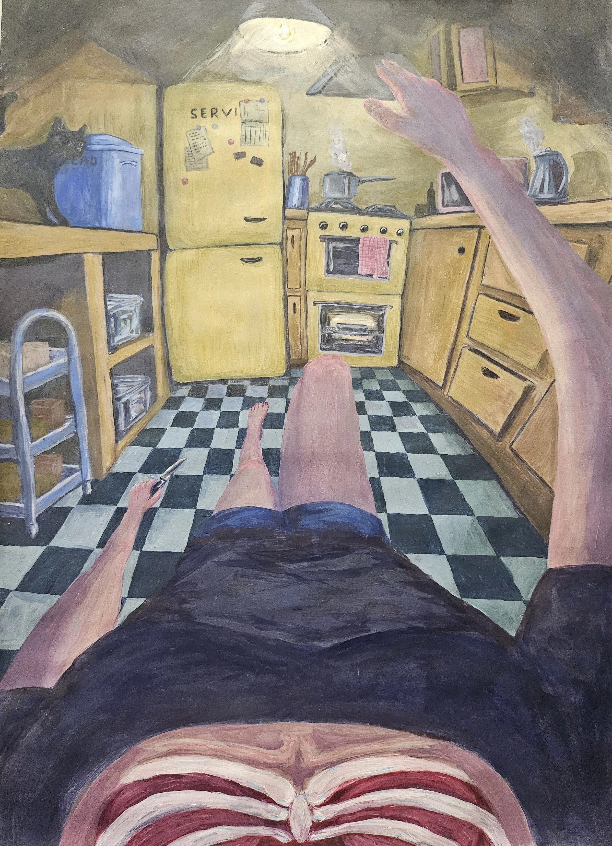 Breakdown on the kitchen floor - Acrylic on paper
