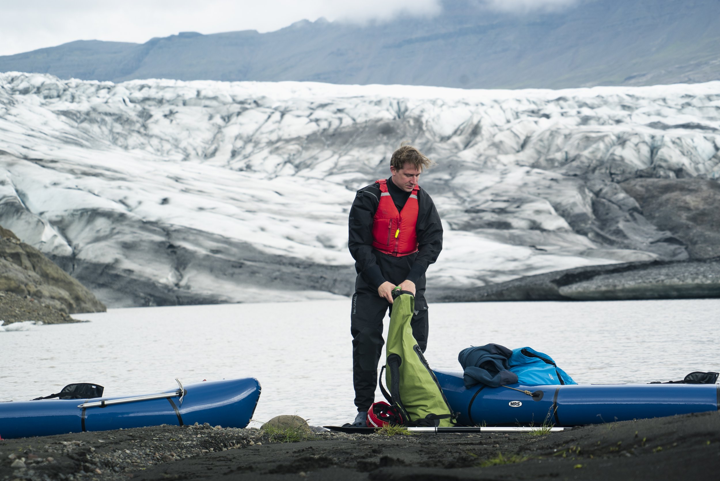 Preparation for glacier kayaking in Iceland