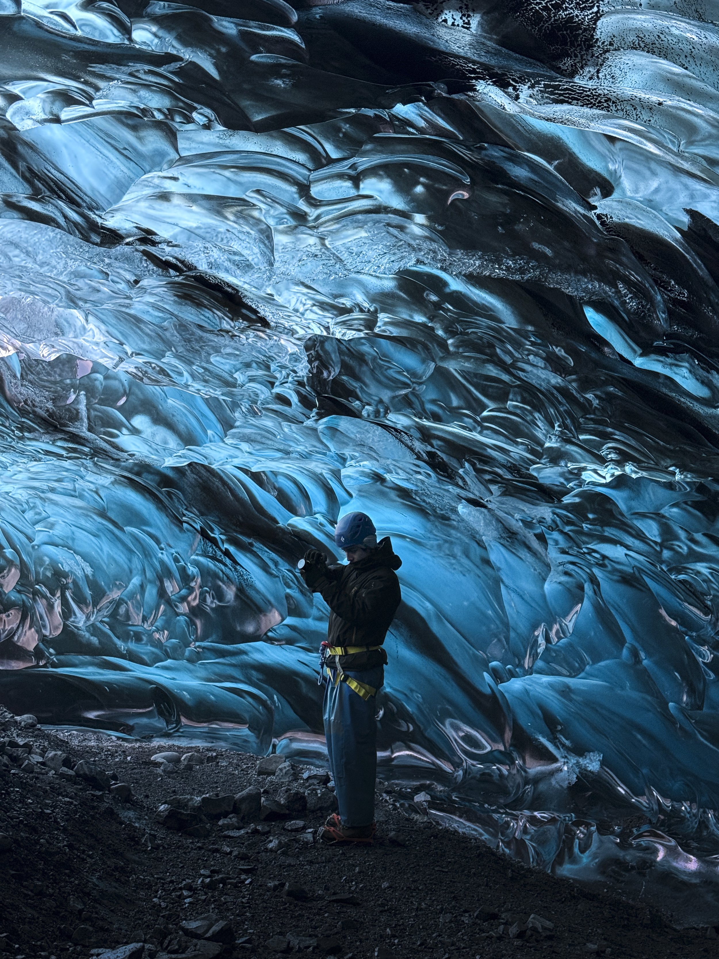 Person in a remote ice cave