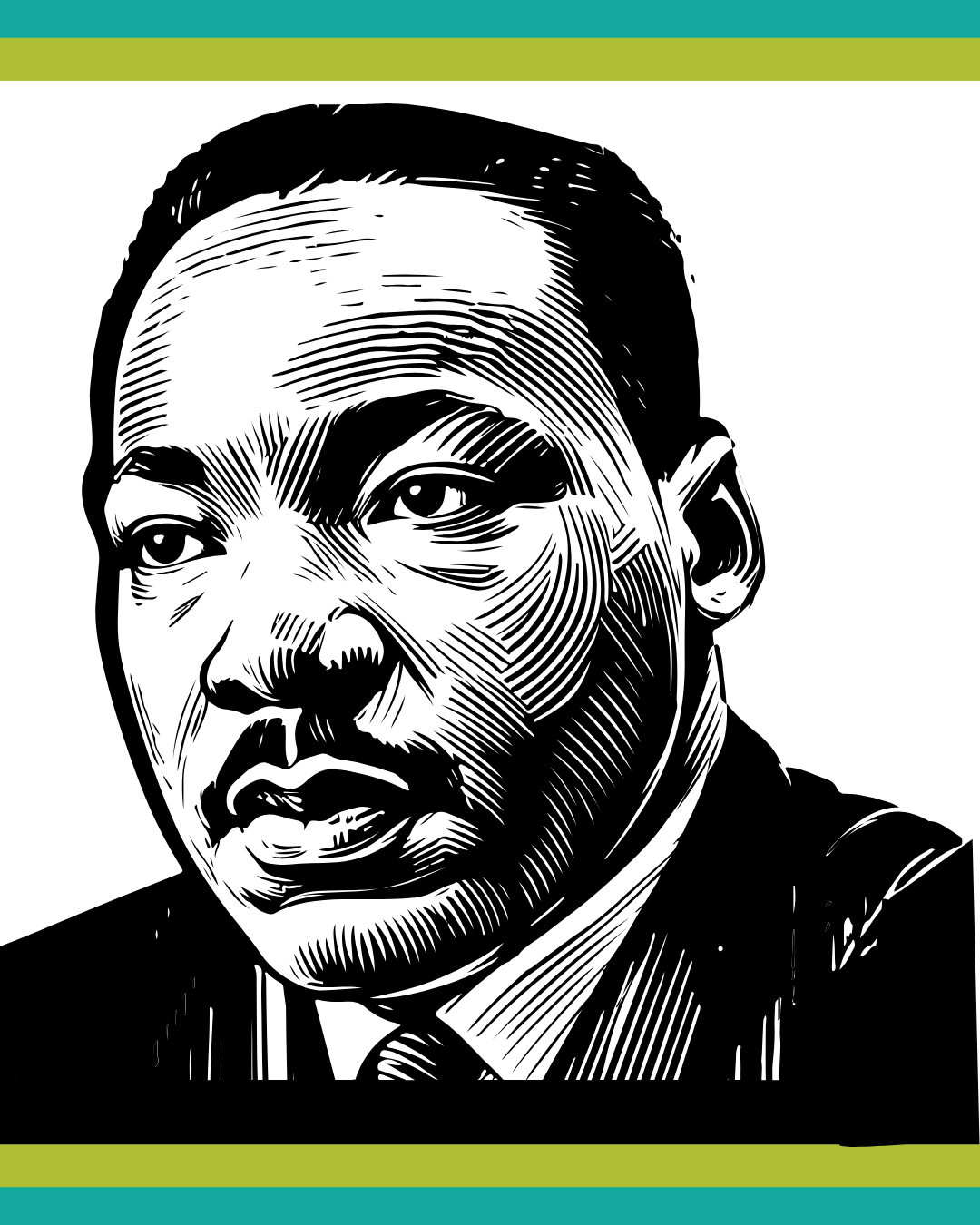 Black and white artistic portrait of Dr. Martin Luther King Jr.