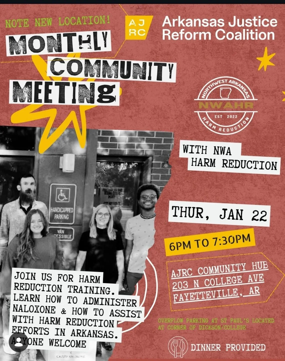 2 amazing orgs partnering to reduce harm in NWA! Check it out January 22.