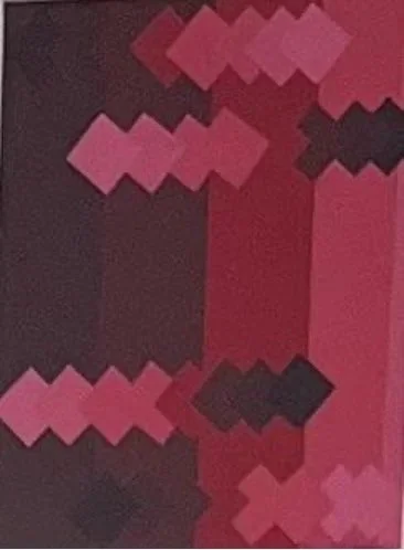 Abstract pixelated pattern with pink, red, and black colors.