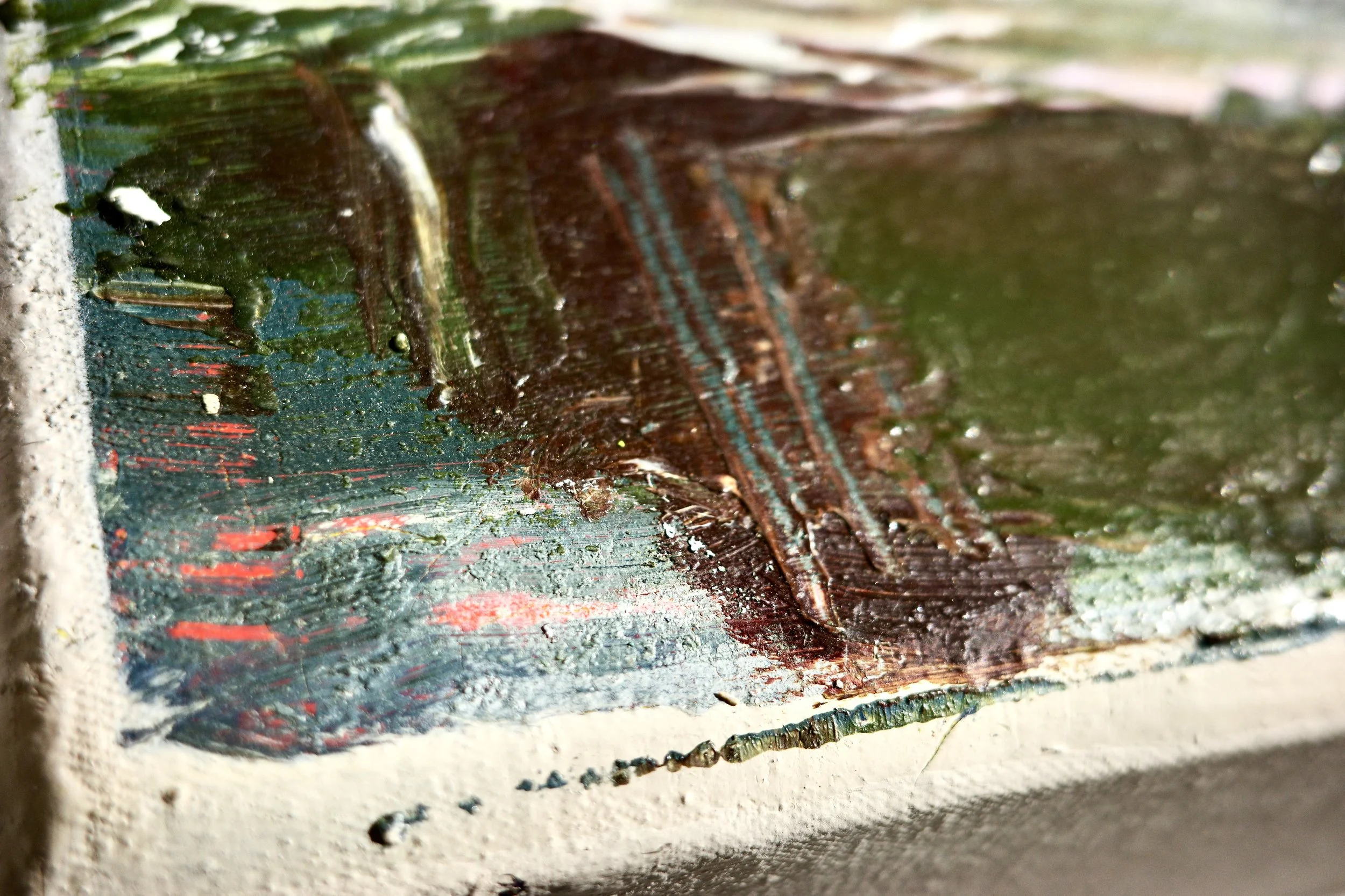 Gemälde Dirk Pleyer "ALBUM K 1214 | 25" (Detail von links), Öl in braun und grün