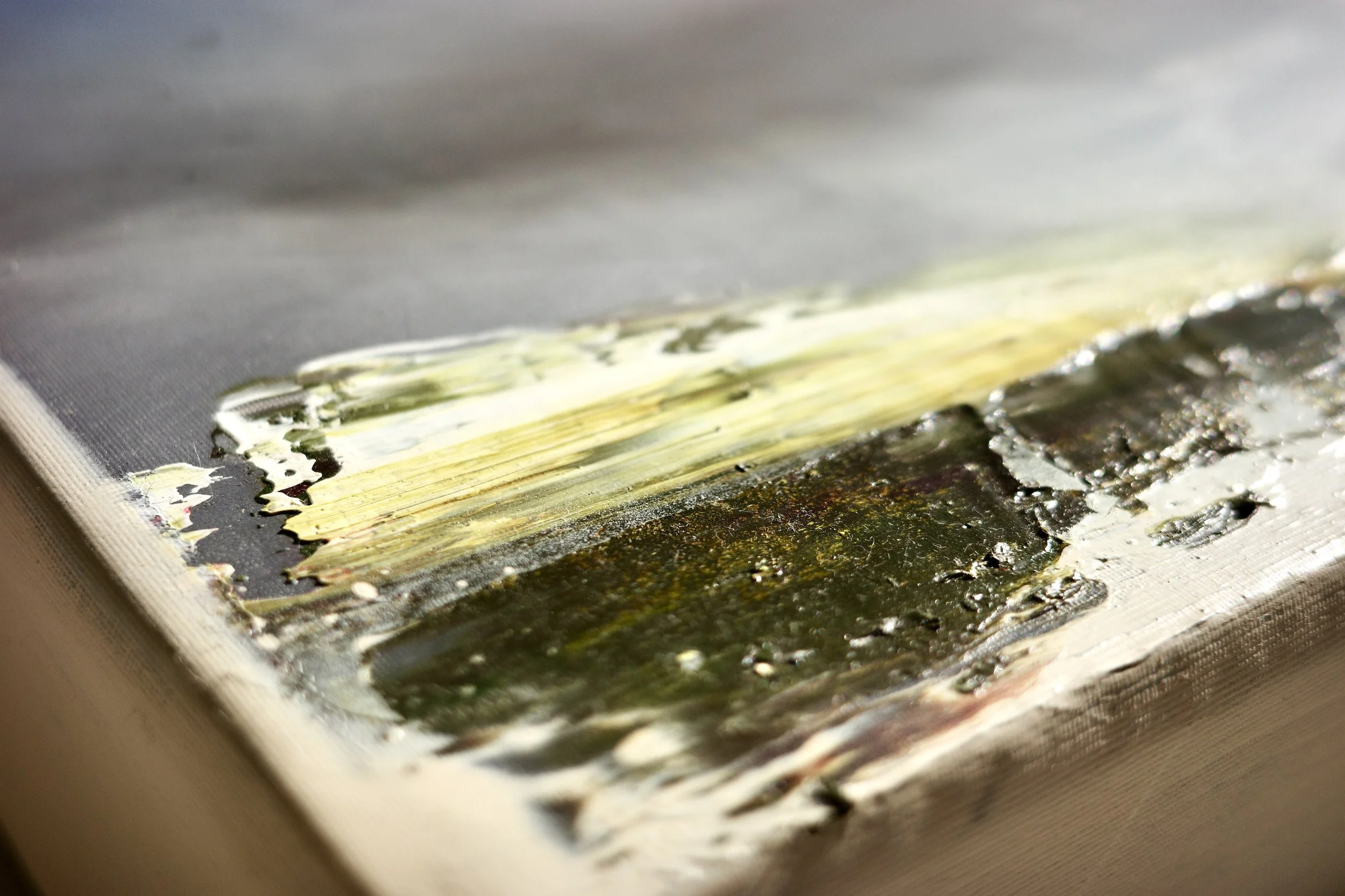 Gemälde Dirk Pleyer "ALBUM K 1216 | 25" (Detail von links), Öl in grün und gelb