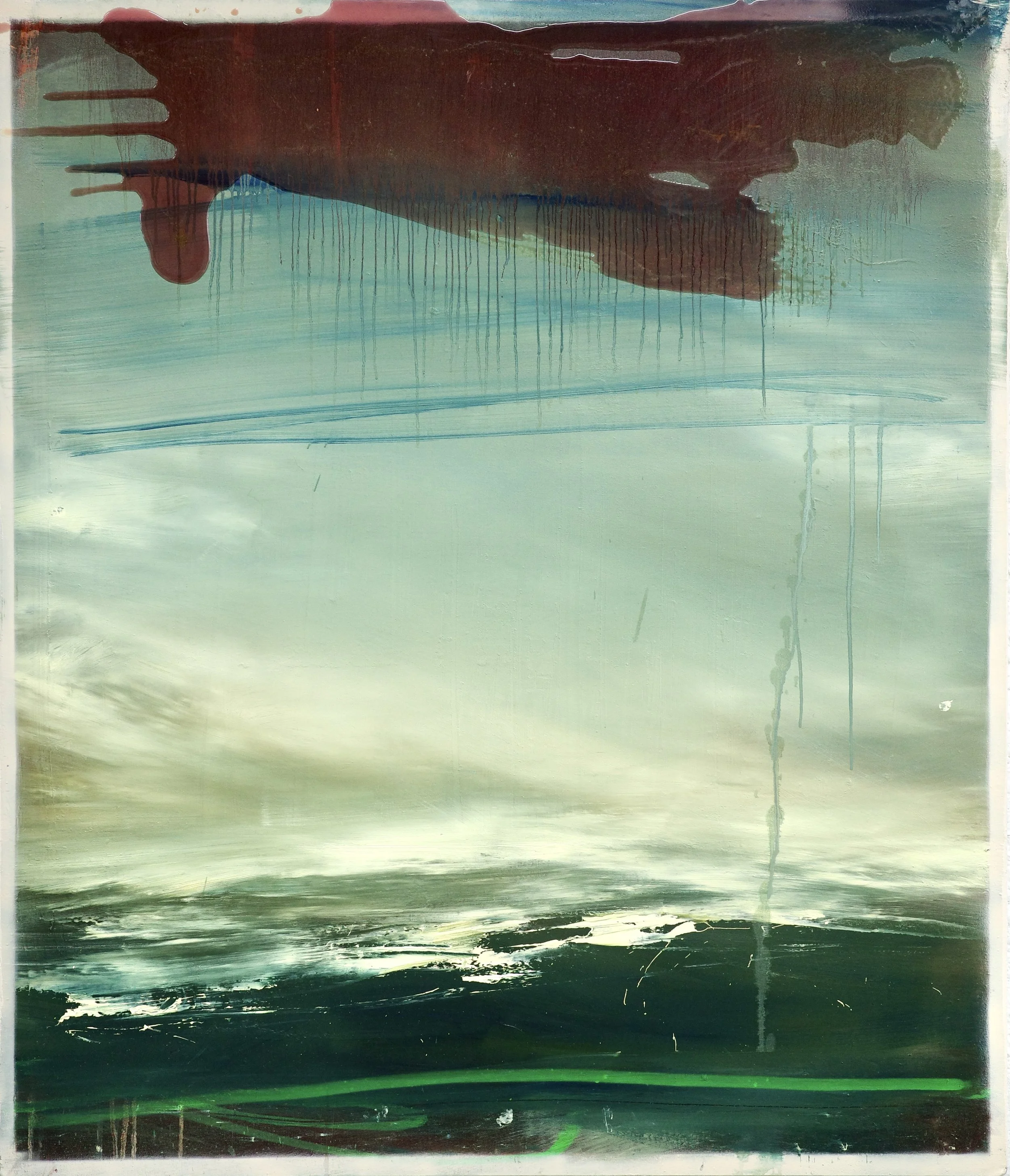 Gemälde Dirk Pleyer "ALBUM G 45 | 20" (Detail, frontal), Öl in türkis und rot auf Leinwand