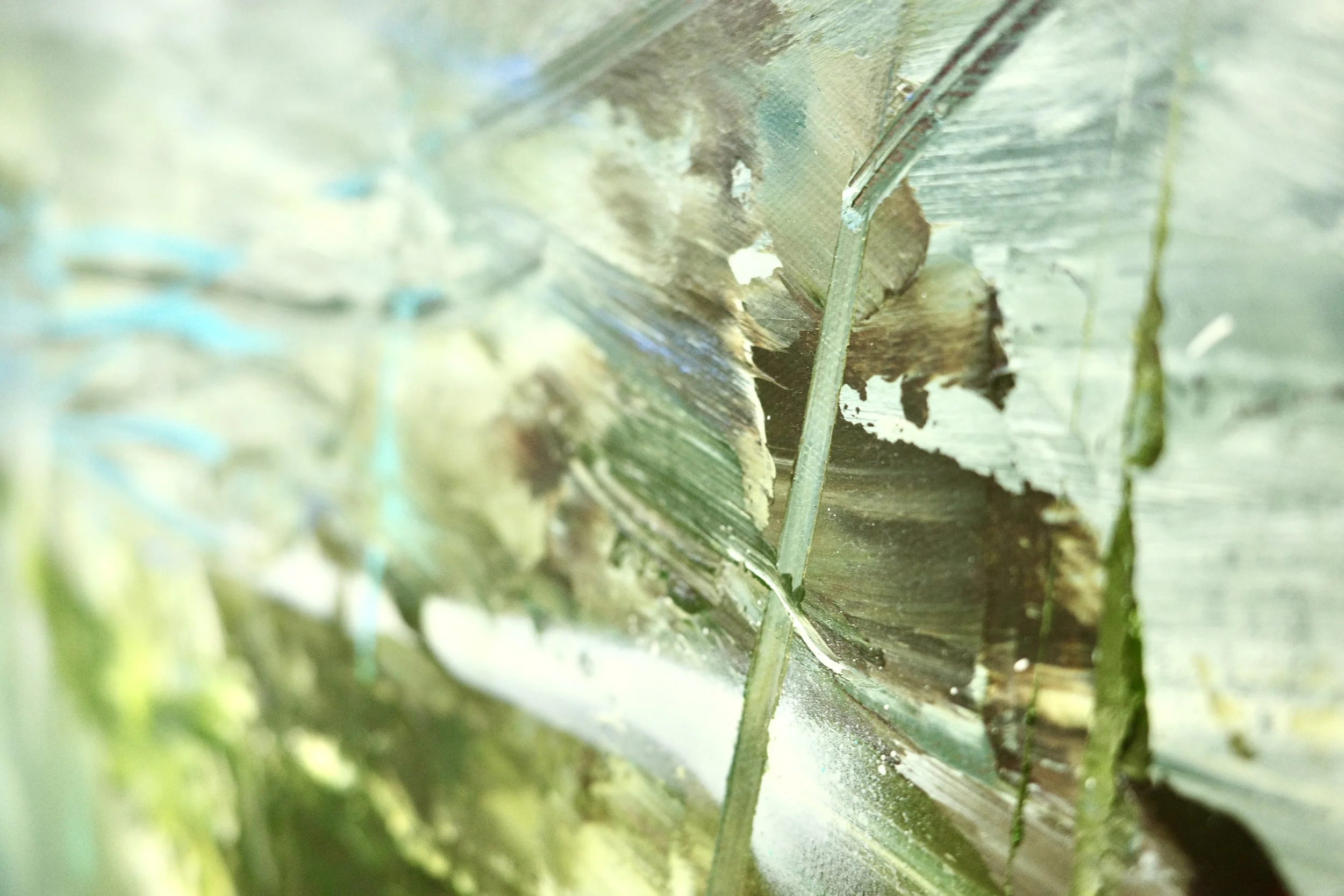 Gemälde Dirk Pleyer "ALBUM G 76 | 23" (Detail von rechts), Öl in grün und braun