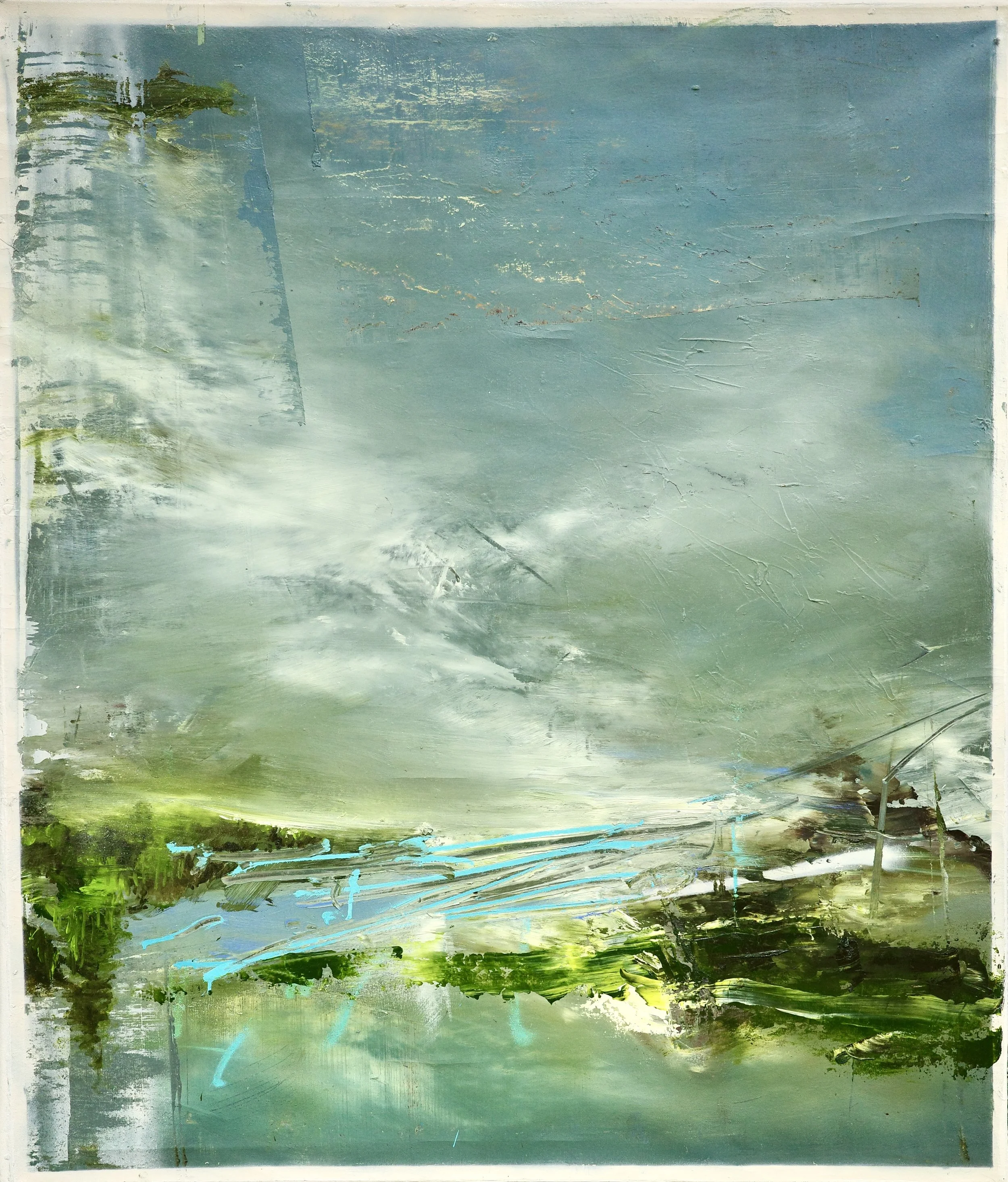 Gemälde Dirk Pleyer "ALBUM G 76 | 23" (Detail, frontal), Öl in blau und grün auf Leinwand