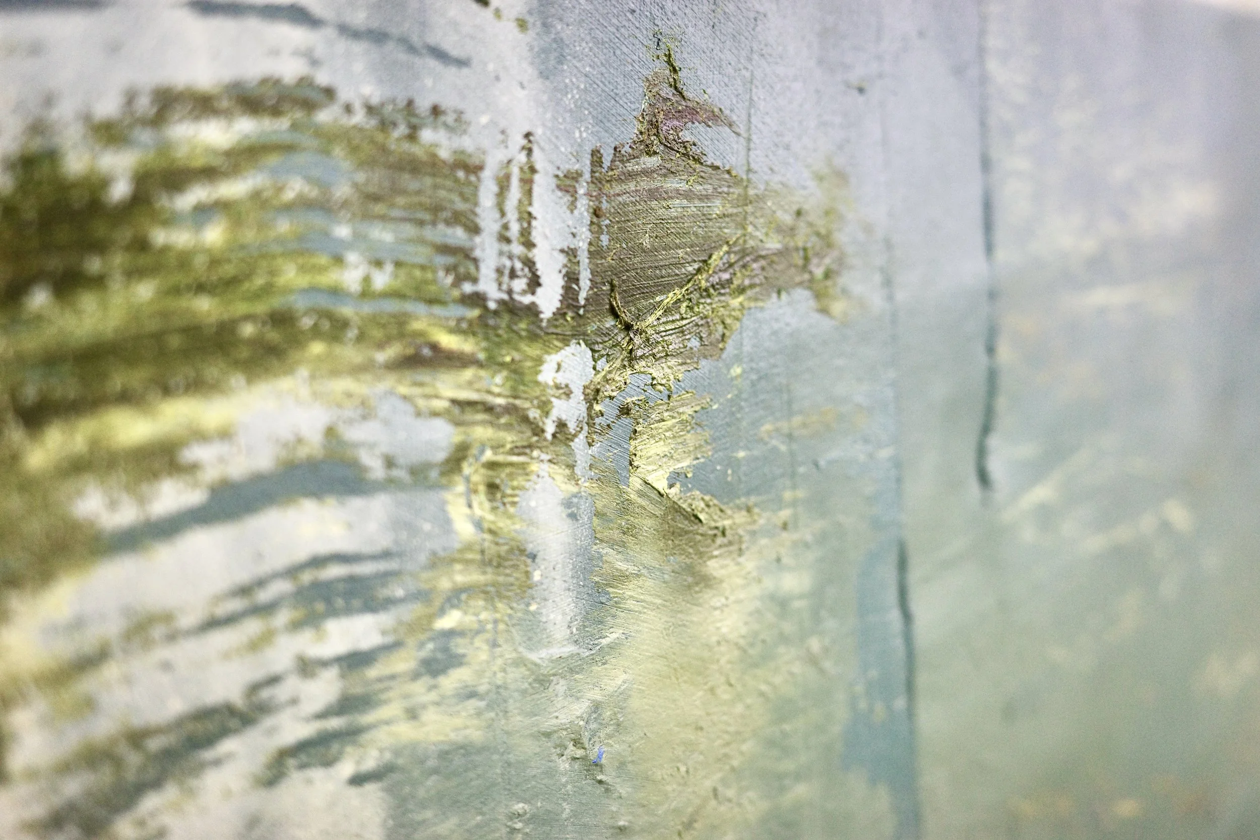 Gemälde Dirk Pleyer "ALBUM G 76 | 23" (Detail von links), Öl in grün und braun