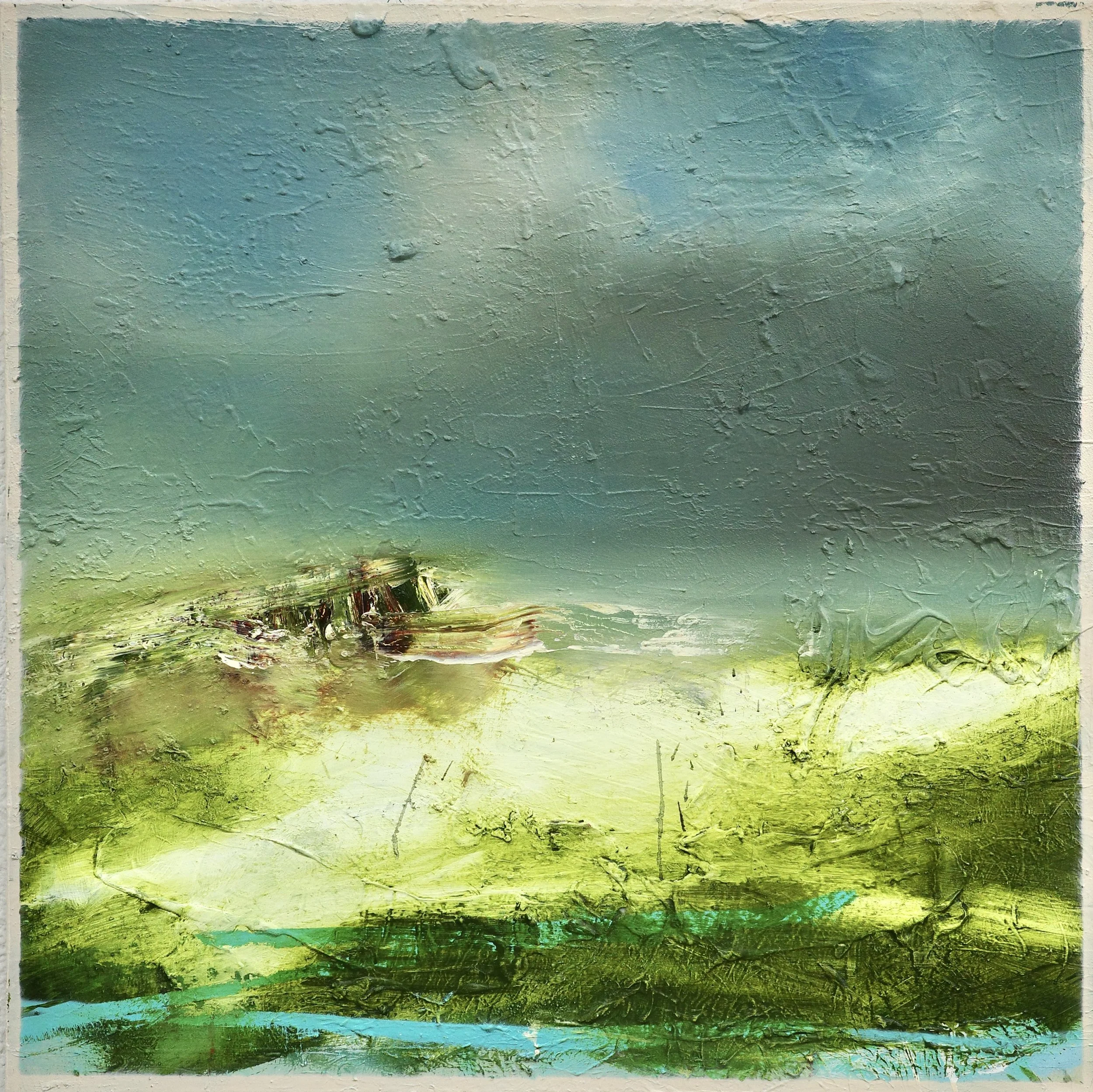 Gemälde Dirk Pleyer "ALBUM G 95 | 25" (Detail, frontal), Öl in blau und grün auf Leinwand