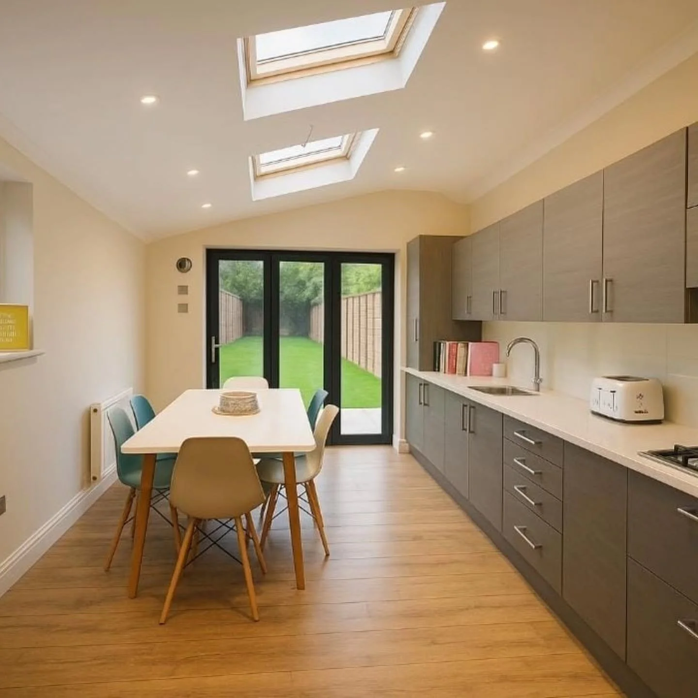 Flashback to one of our earlier transformations &mdash; a dramatic before &amp; after of a kitchen extension on a terraced home in Stanmore 🏡✨
⠀
This property was bought at auction in serious need of love. We knocked down the old extension and built