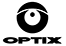 Optix logo featuring a stylized black eye symbol with the word 'OPTIX' below in black text.