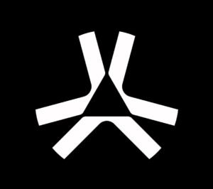 Stylized white abstract symbol on a black background