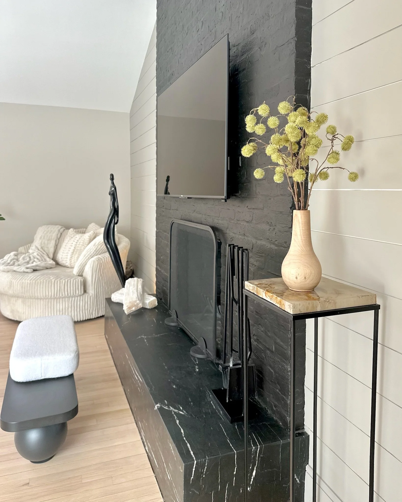 Diane James Floral, Repurposed Stucco Fireplace