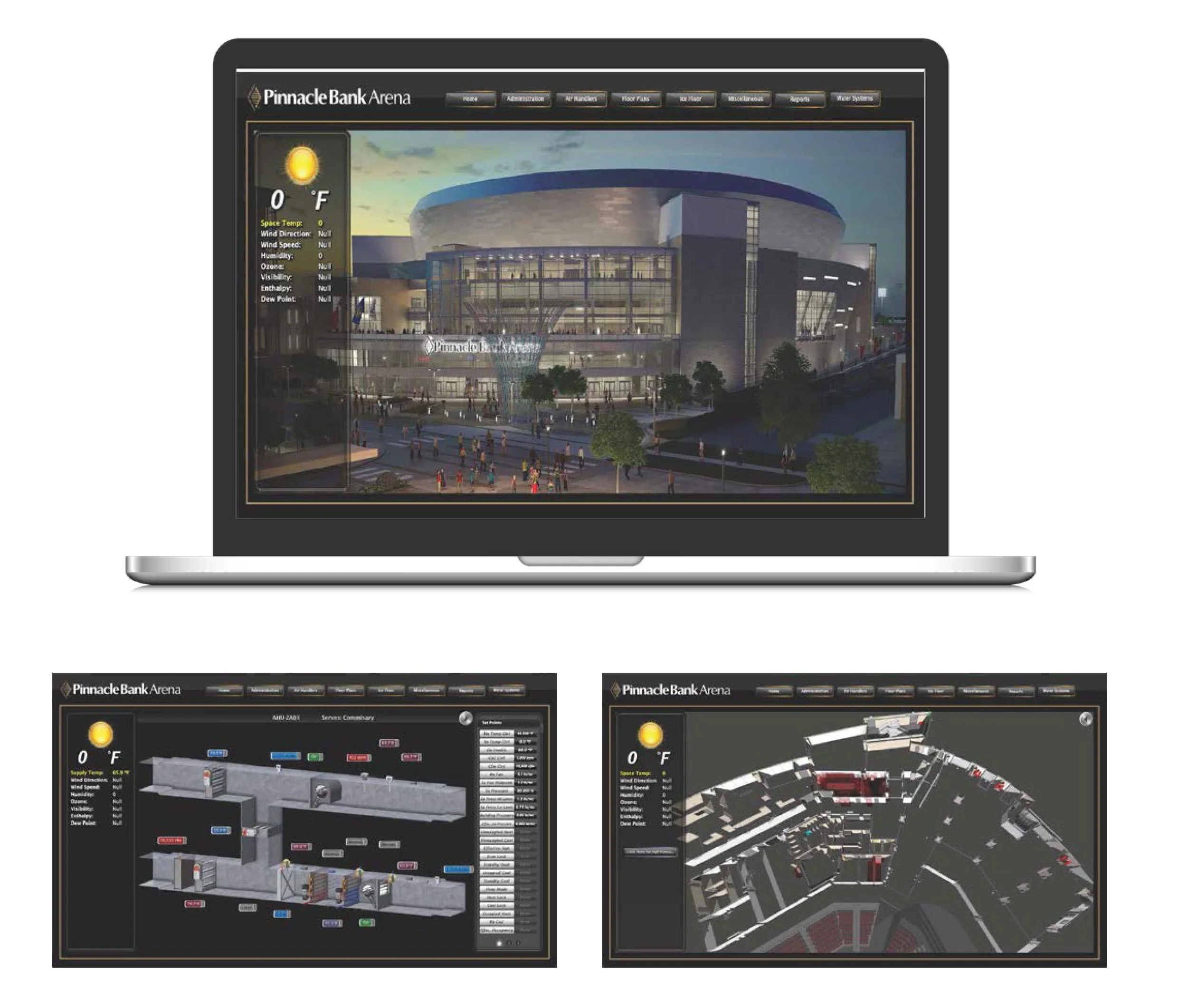 Building Automation: Front-end graphics for the HVAC system at Pinnacle Bank Arena (Honeywell/Niagara J2 Fin software)