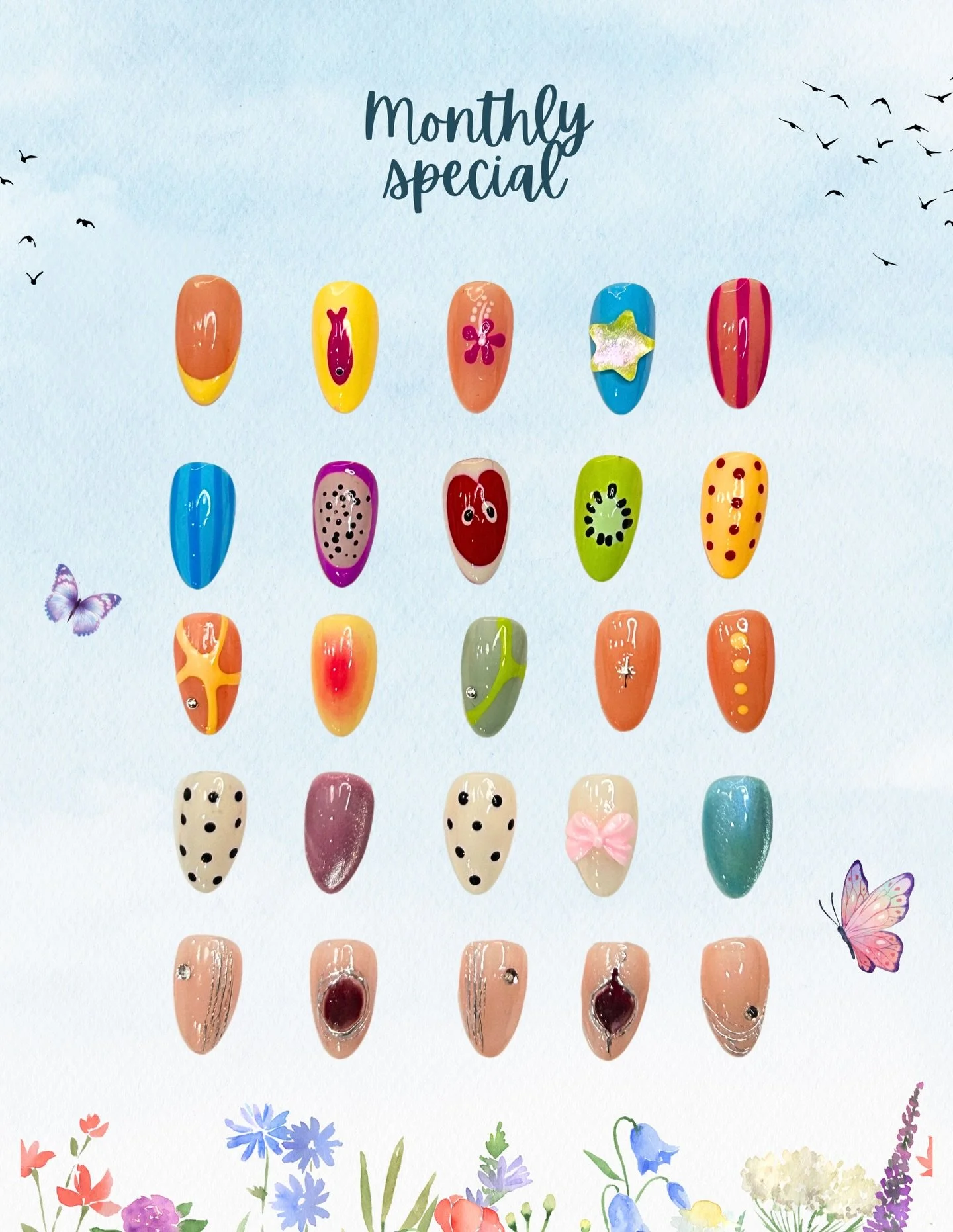 $90 March! Monthly special + Exclusively for natural nails with soft gel - simple, clean, and beautiful. To keep this offer special, it doesn&rsquo;t include color changes, extensions, or charm substitutions.
Want to elevate your set?

Feel free to u