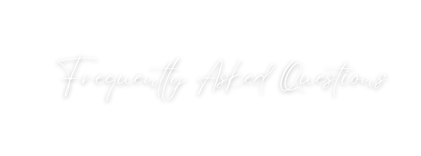 Text says 'Frequently Asked Questions' in white cursive font on a black background.
