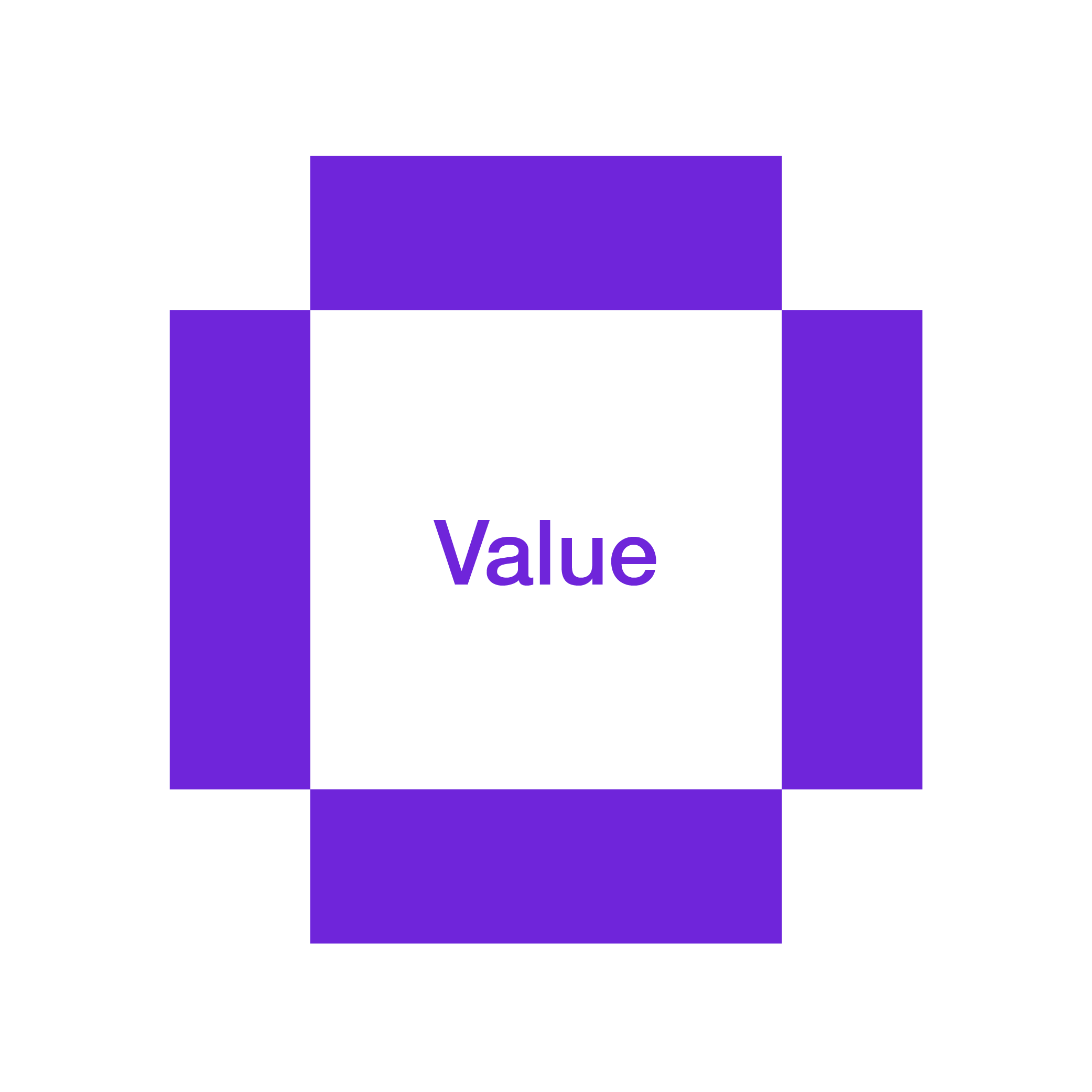 Geometric drawing of an outline square with sections divided by vertical, horizontal, and diagonal lines.