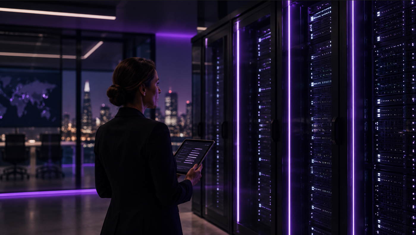 Digital lock with connected network icons on purple background