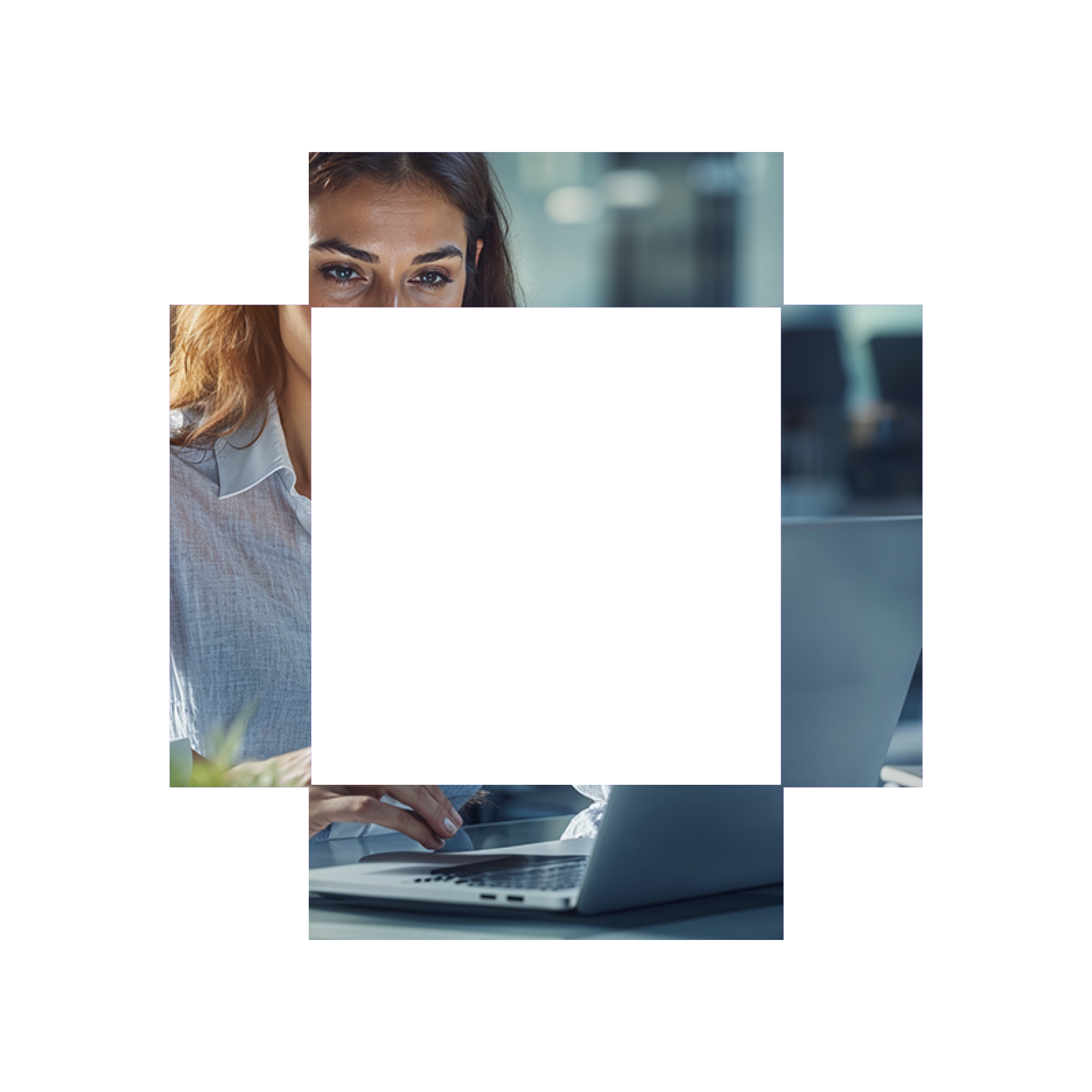 Geometric drawing of an outline square with sections divided by vertical, horizontal, and diagonal lines.