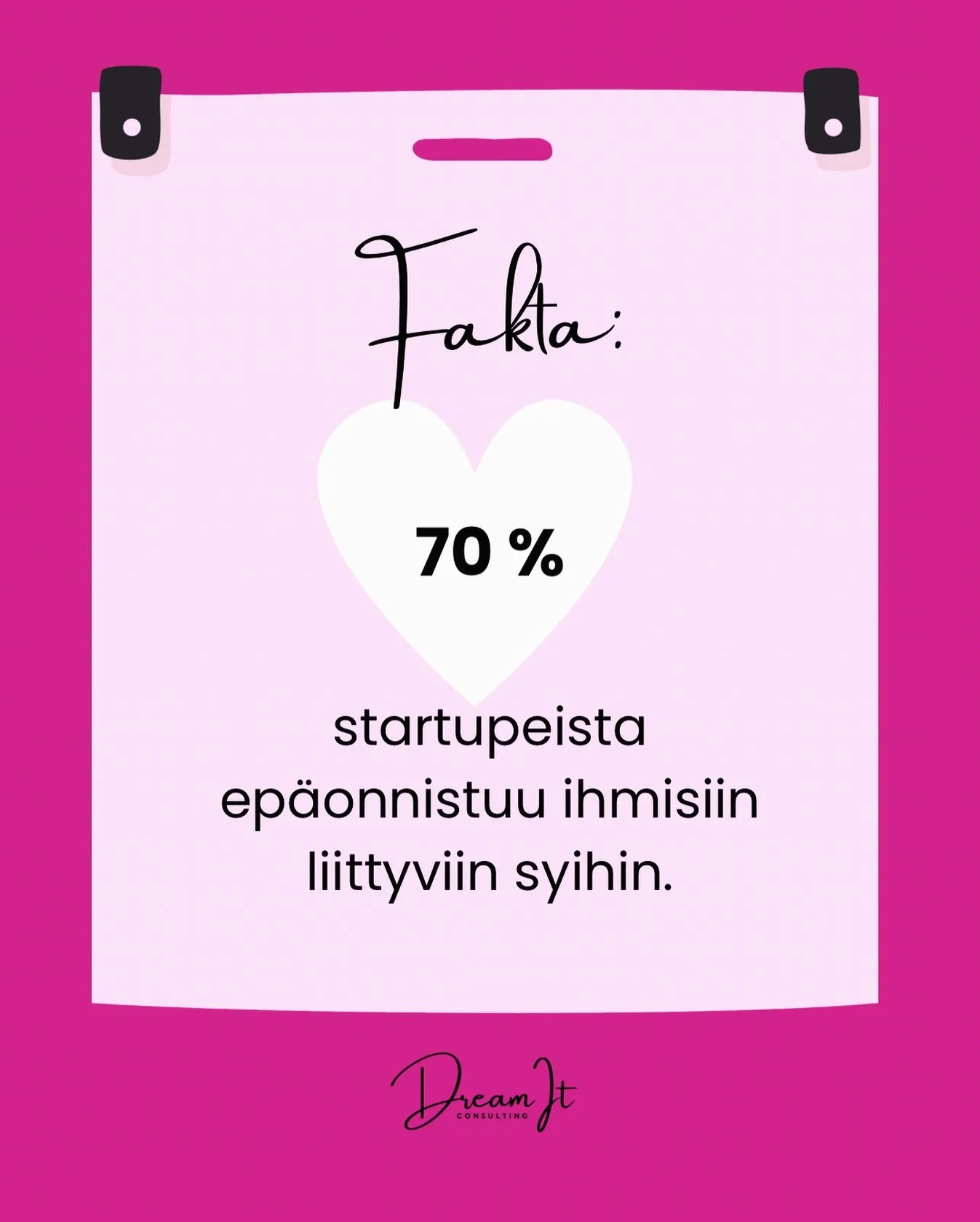 70 % startupeista epäonnistuu inhimillisiin syihin.
đź©· Ei teknologiaan.
đź©· Ei kilpailuun.
đź©· Ei rahoitukseen.
đź’ˇ Vaan siihen, miten ihmiset toimivat yhdessä.
CB Insightsin mukaan yleisimpiä epäonnistumisen syitä ovat:
 đź’”
