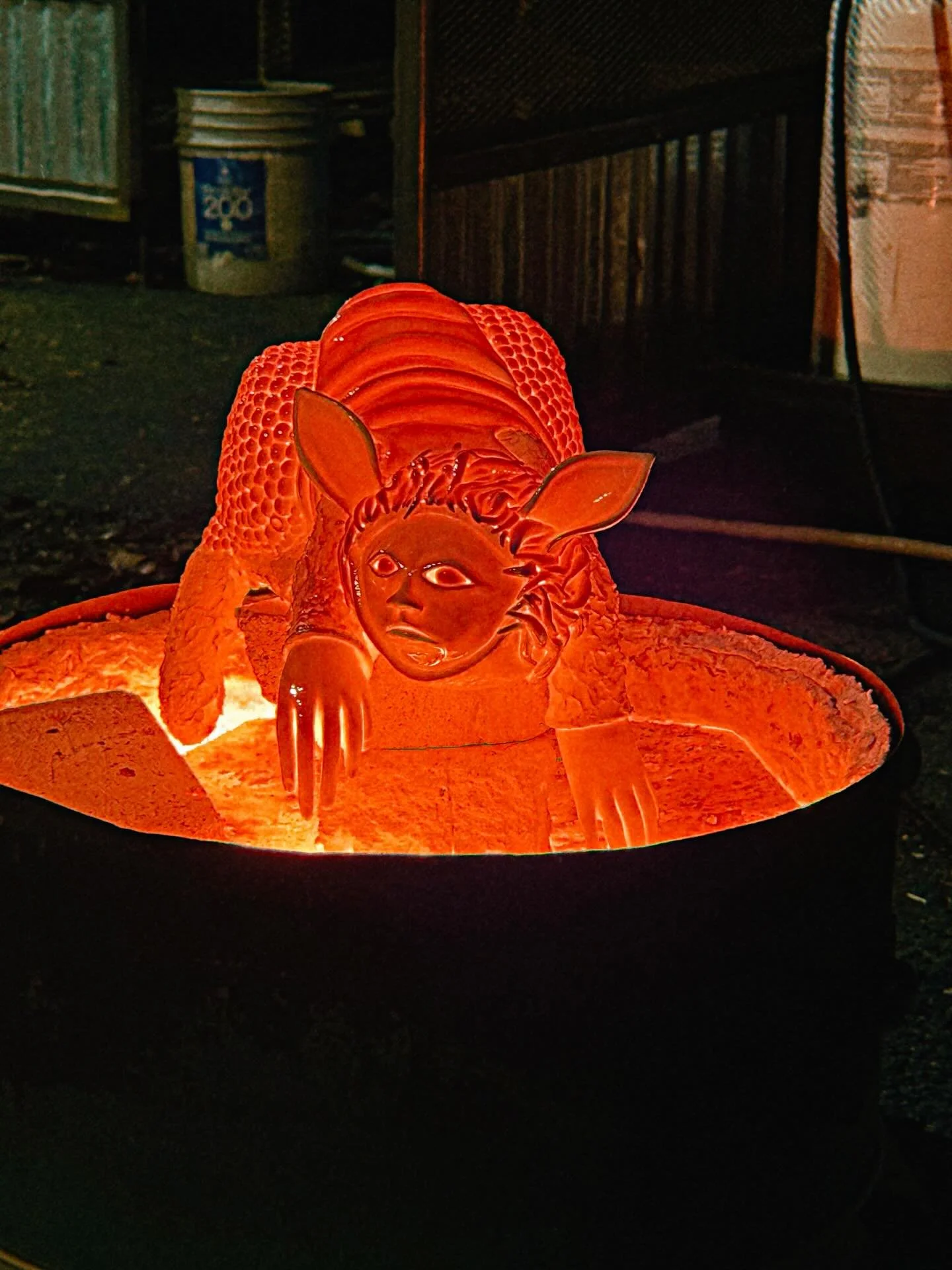 Possibly the best Raku-tonging I&rsquo;ve witnessed by @kadence_raku - he kept Tiffany&rsquo;s long fingers perfectly preserved while she emerged from what appears to be the depths of hell.  While she is not what I envisioned for her, she&rsquo;s her