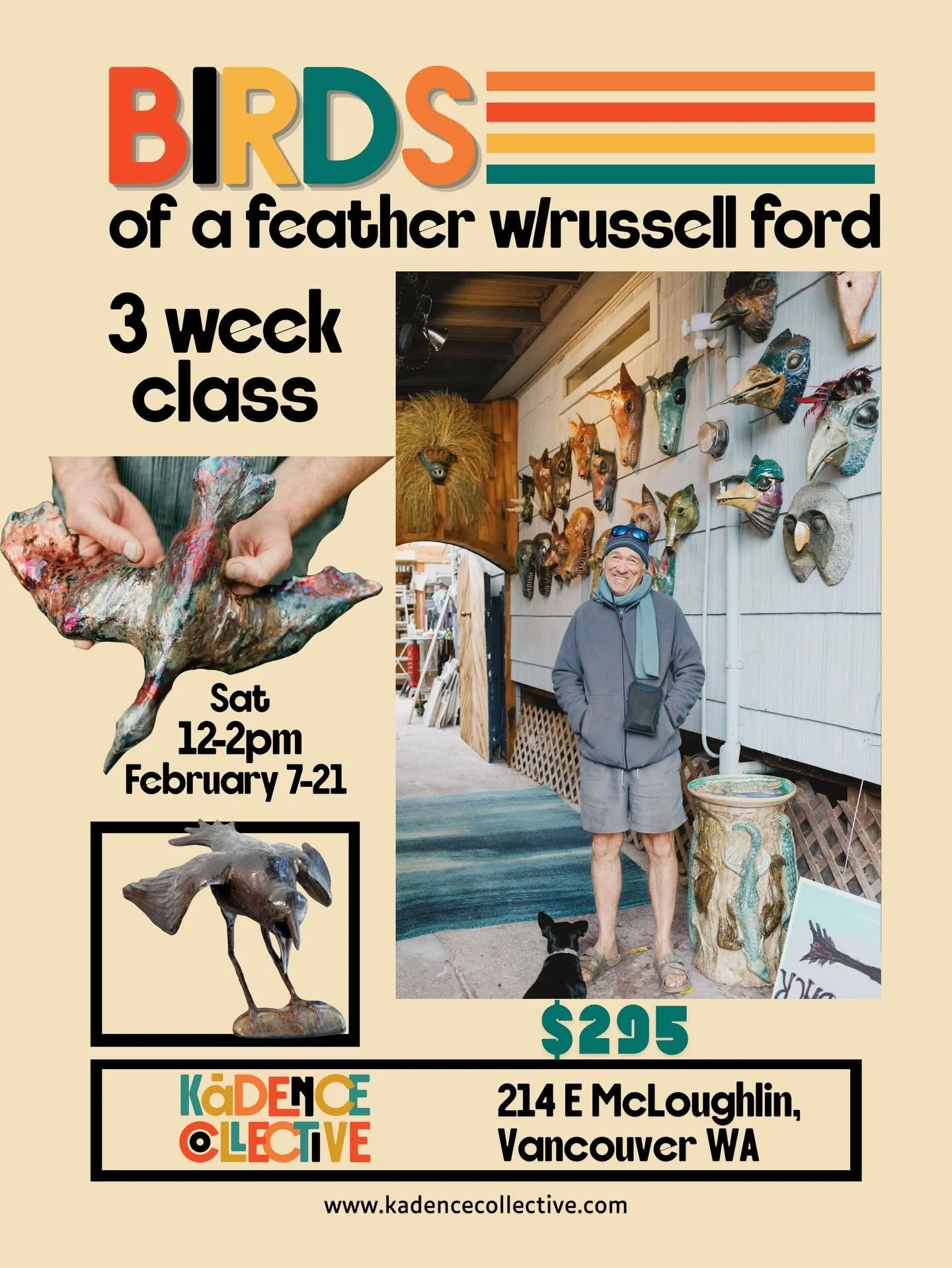 If you know @brussellford, you know he&rsquo;s got a thing for birds 🐦 
They&rsquo;re expressive, easy to create, and can be as abstract or true to life as you choose. 

Come explore sculpting🦜 BIRDS 🦅 with Russell, a 2 time recipient of the WA Ar