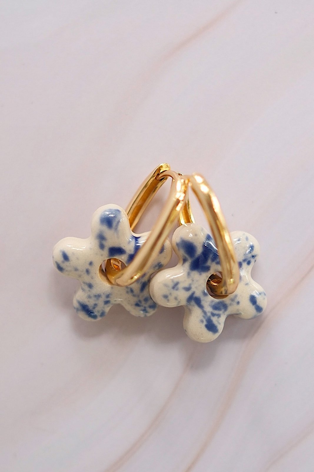 Blue Splatter Ceramic Flowers