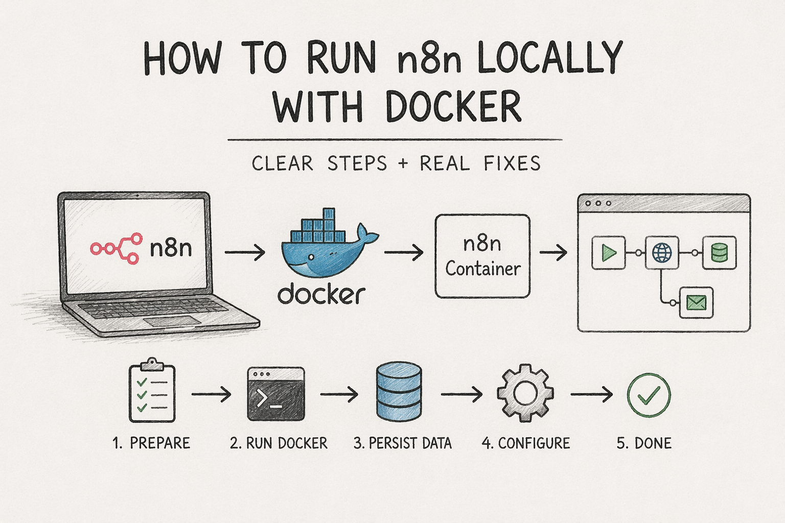 How to Run n8n Locally with Docker (Clear Steps + Real Fixes)