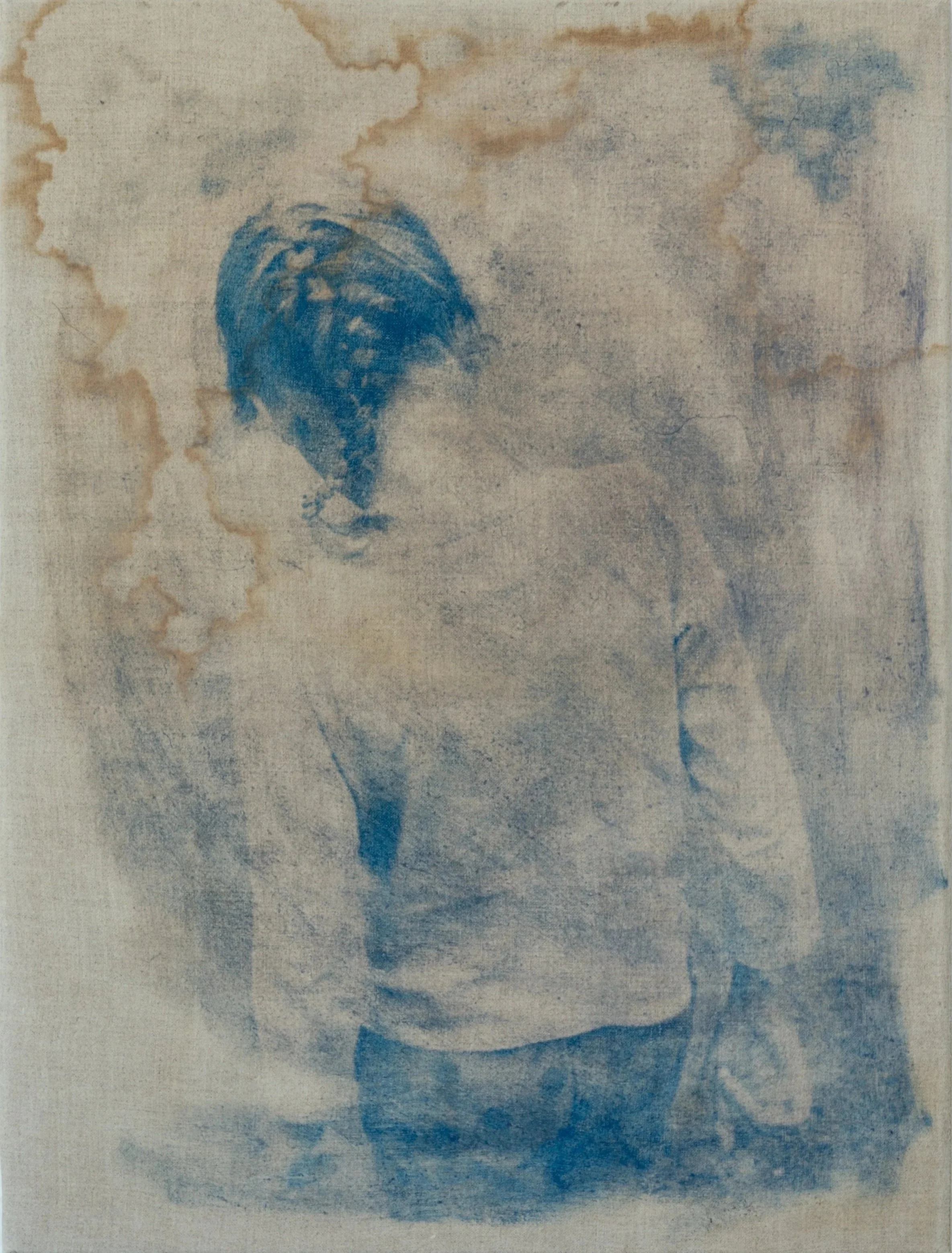 Freyja in the Todd River, oil on canvas (complex anthotype), 45 x 60 cm, 2025