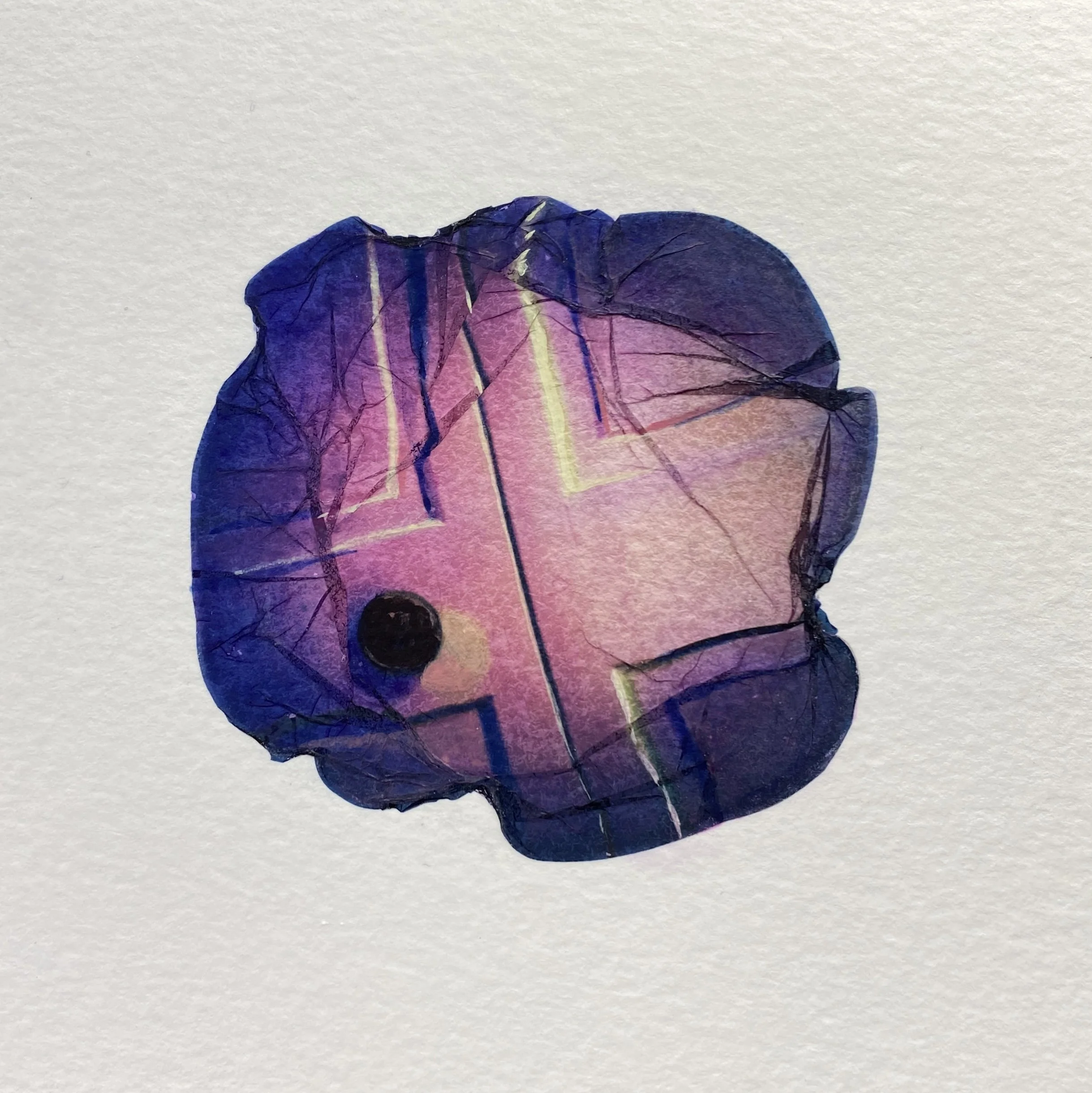 Purple Door 1, 5''x5'', Polaroid Lift and acrylic, on watercolor paper, on panel, 2024