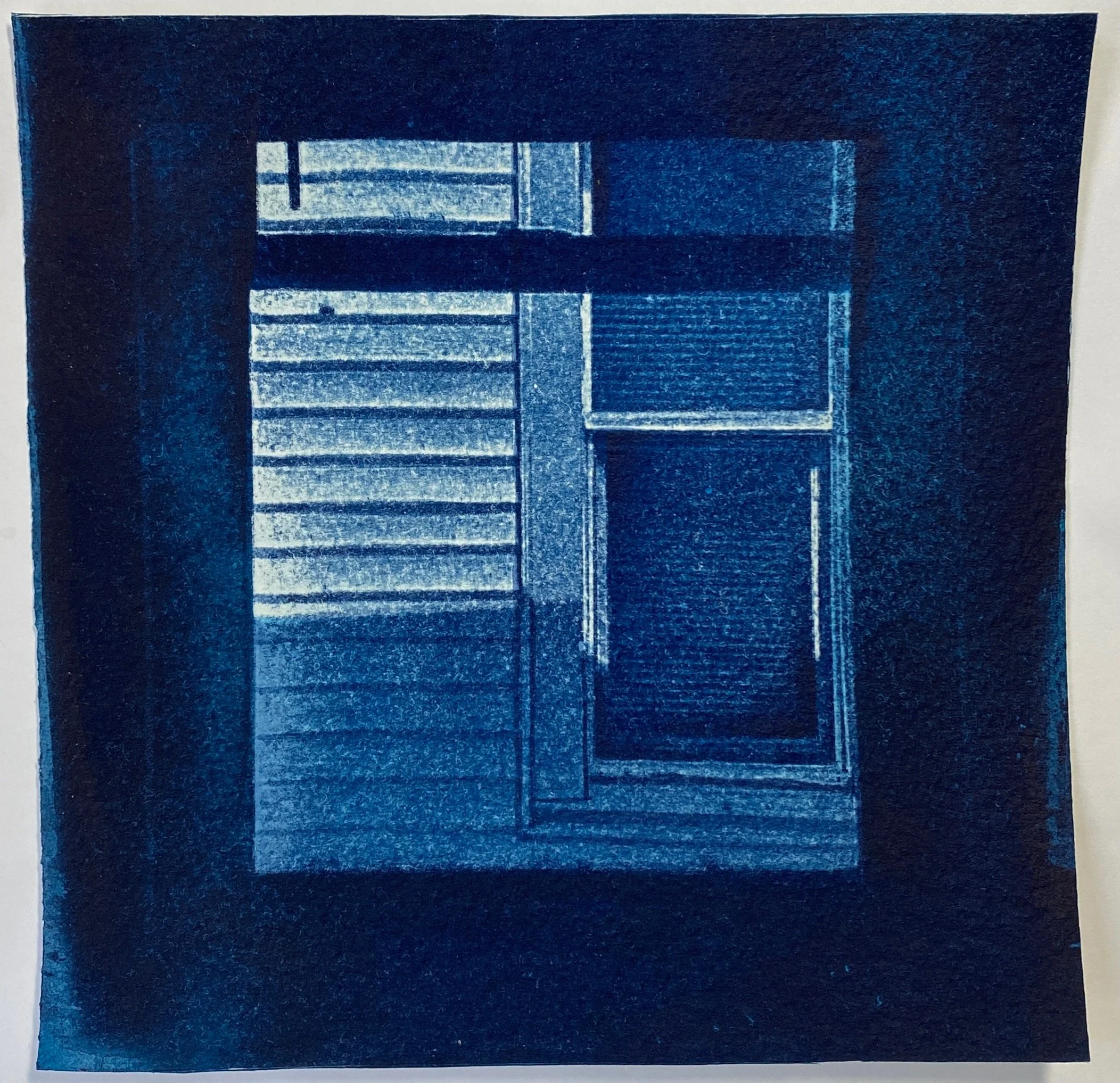 Cyanotype Test, 7.25''x7.25'', Cyanotype and Acrylic on Watercolor Paper, 2024