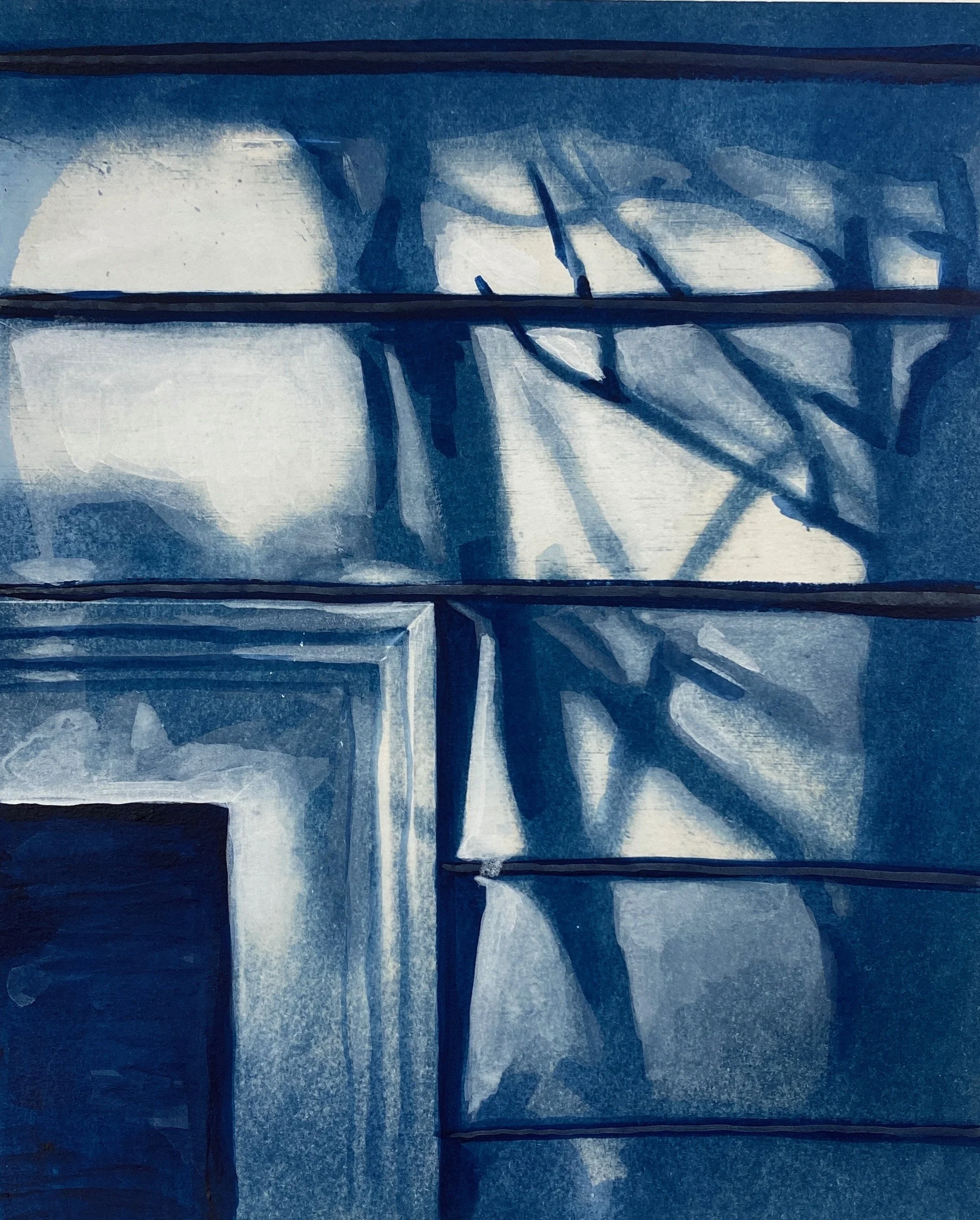 Cyanotype Test, 7.75''x9.75'', Cyanotype and Acrylic on Watercolor Paper, 2024