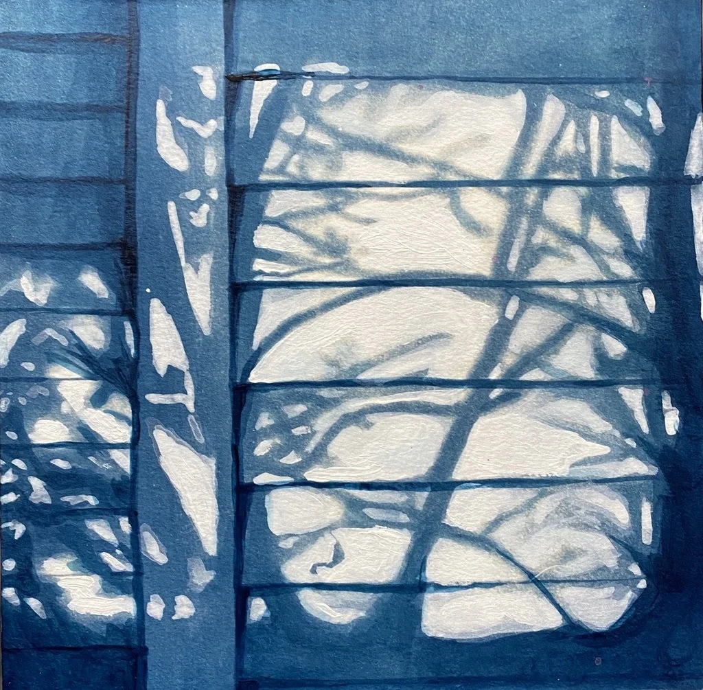 "Keep At It" Cyanotype, 8''x8'',  Cyanotype and Acrylic on Watercolor Paper, 2024