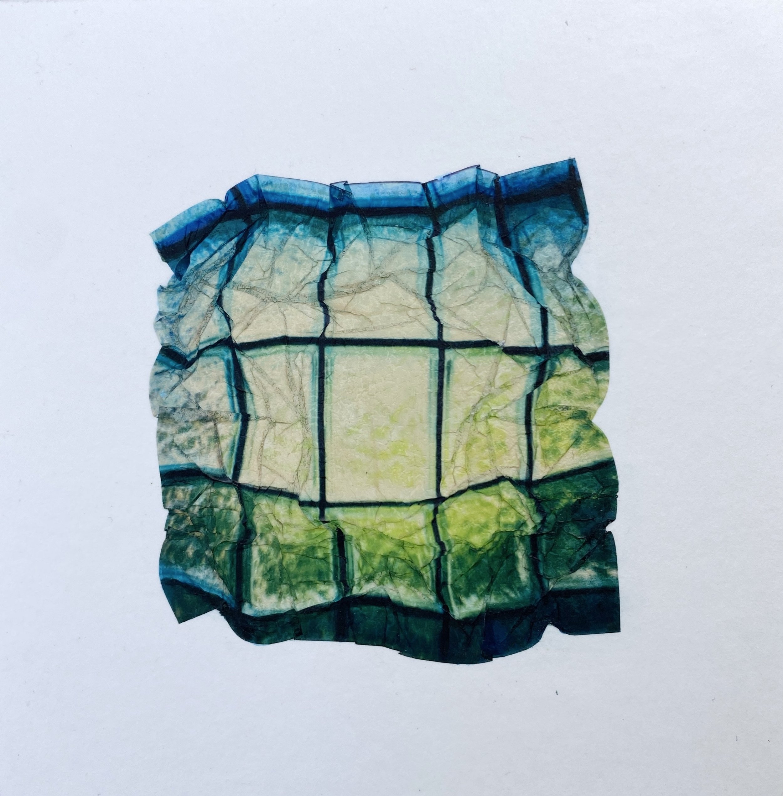 Glass Block Window, 5''x5'', Polaroid Lift and acrylic, on watercolor paper, on panel, 2024