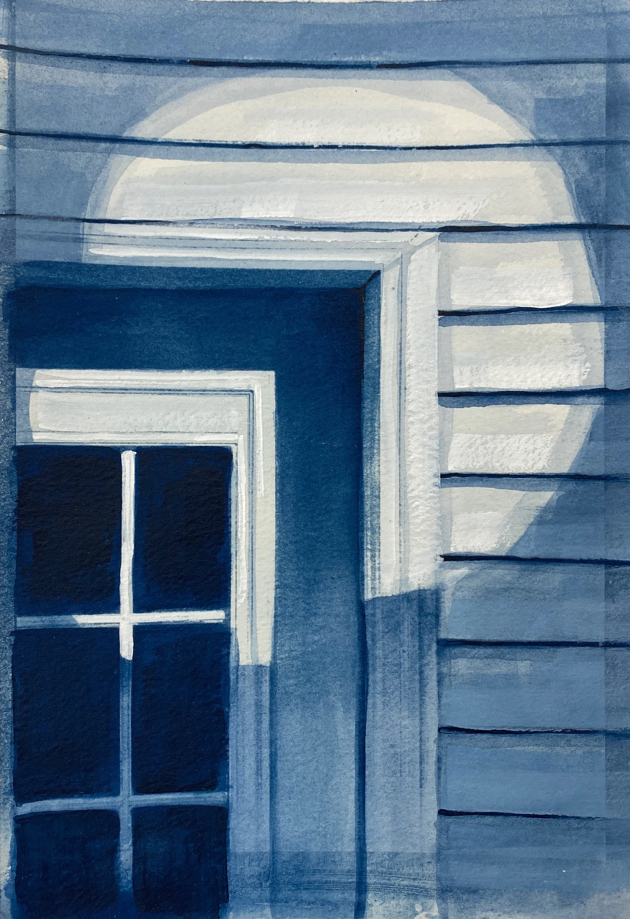 Cyanotype Test, 6.5''x9.5'', Cyanotype and Acrylic on Watercolor Paper, 2024