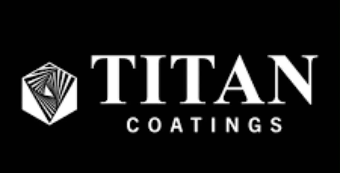 Logo for Titan Coatings with a black background, featuring a geometric design and the company name in white text.